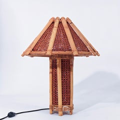 Louis Sognot style Palm Beach Regency cane table lamp, France, 1960s