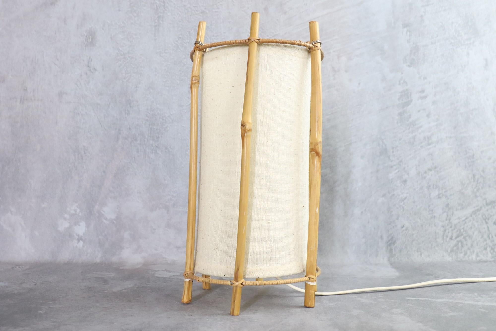 Louis Sognot Bamboo and Rattan Lamp 