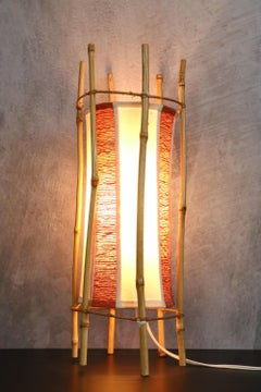 Lampe Louis Sognot bicolore en bambou et rotin « Mid Century Modern », 1960, France