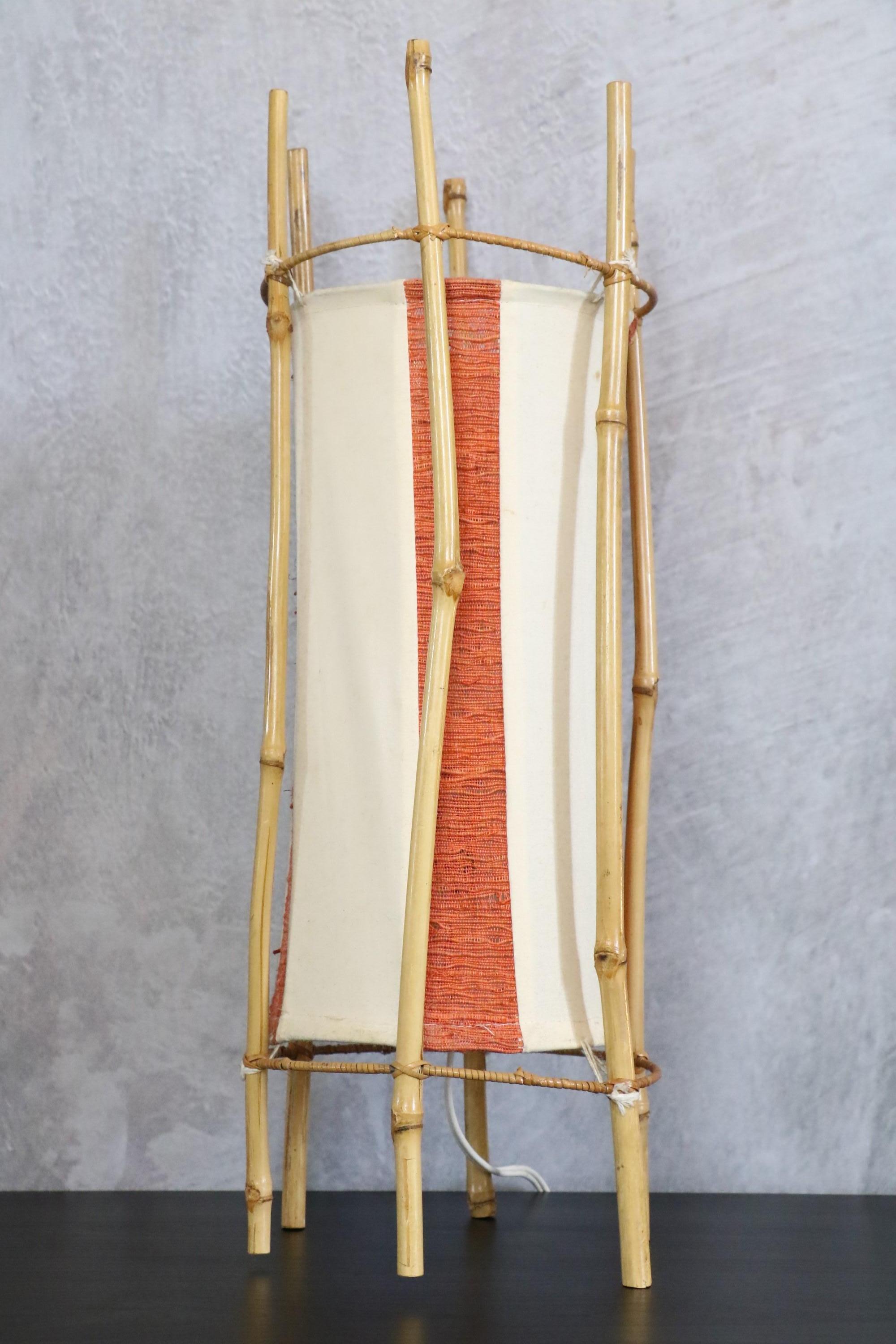 Mid-Century Modern Louis Sognot Two Tones Bamboo and Rattan Lamp 