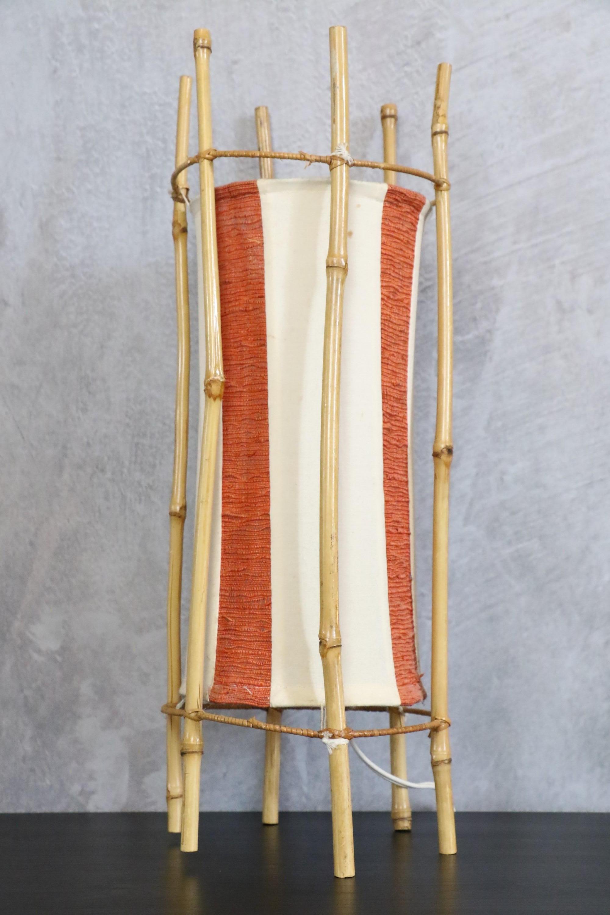 French Louis Sognot Two Tones Bamboo and Rattan Lamp 