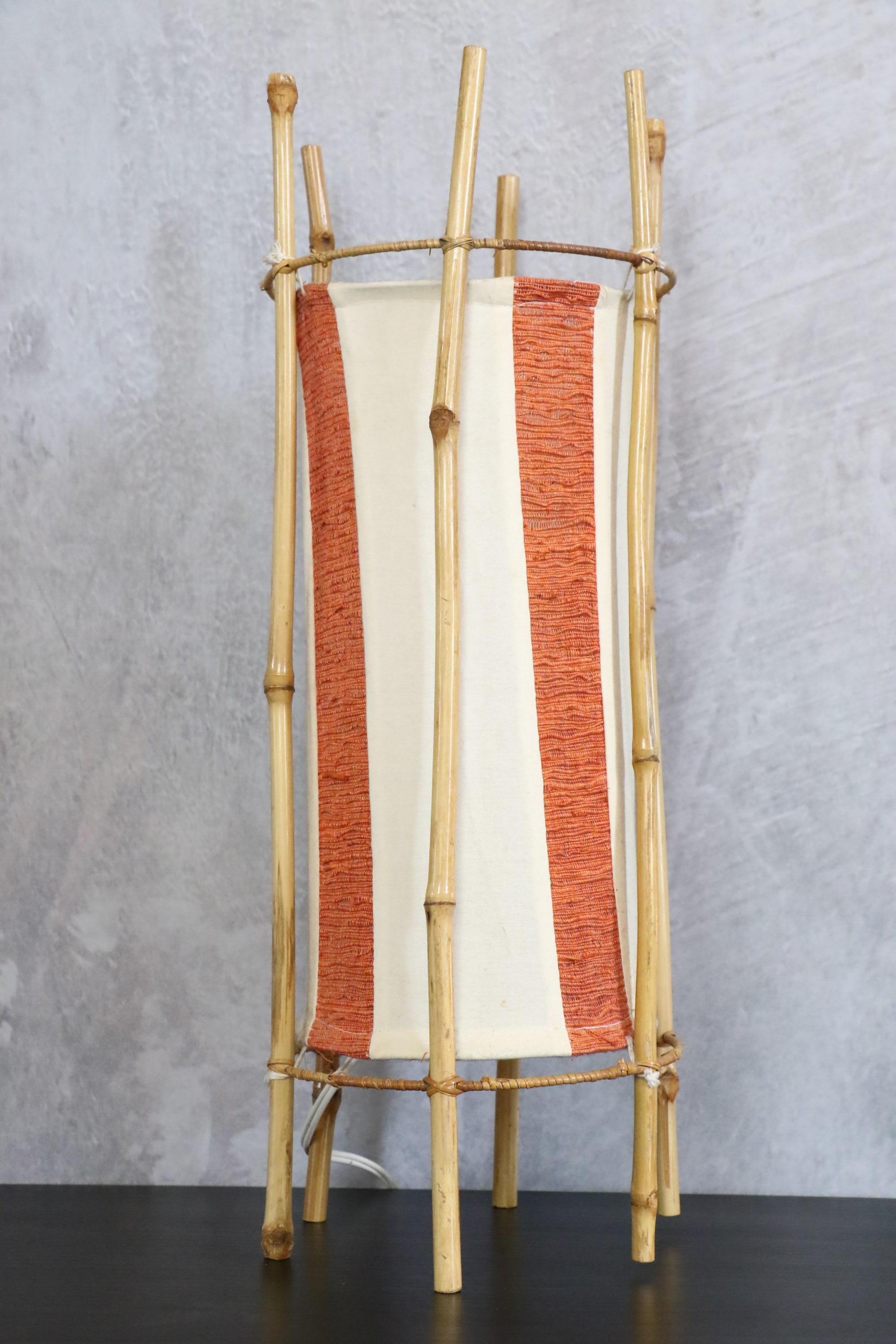 Hand-Crafted Louis Sognot Two Tones Bamboo and Rattan Lamp 