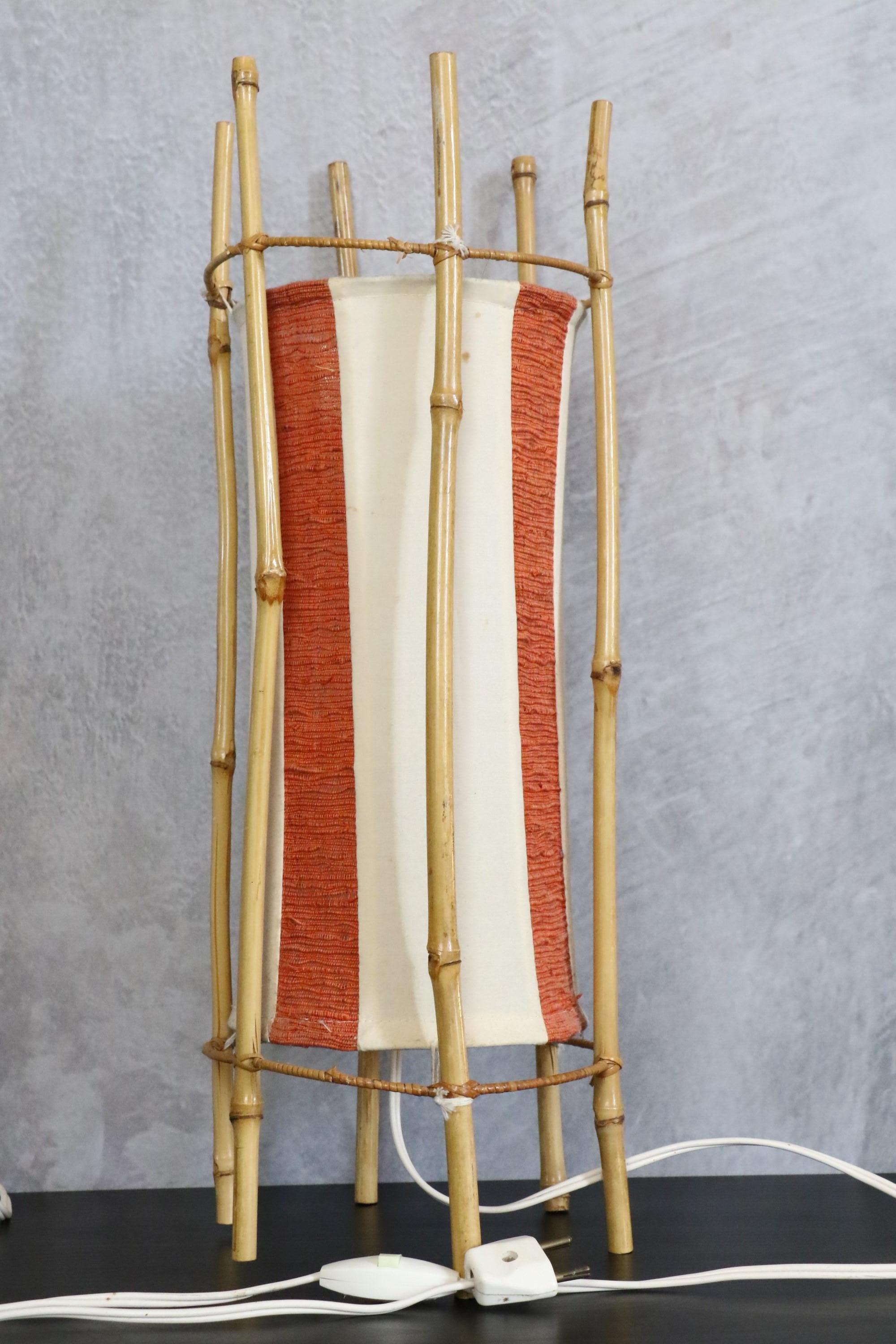 Louis Sognot Two Tones Bamboo and Rattan Lamp 