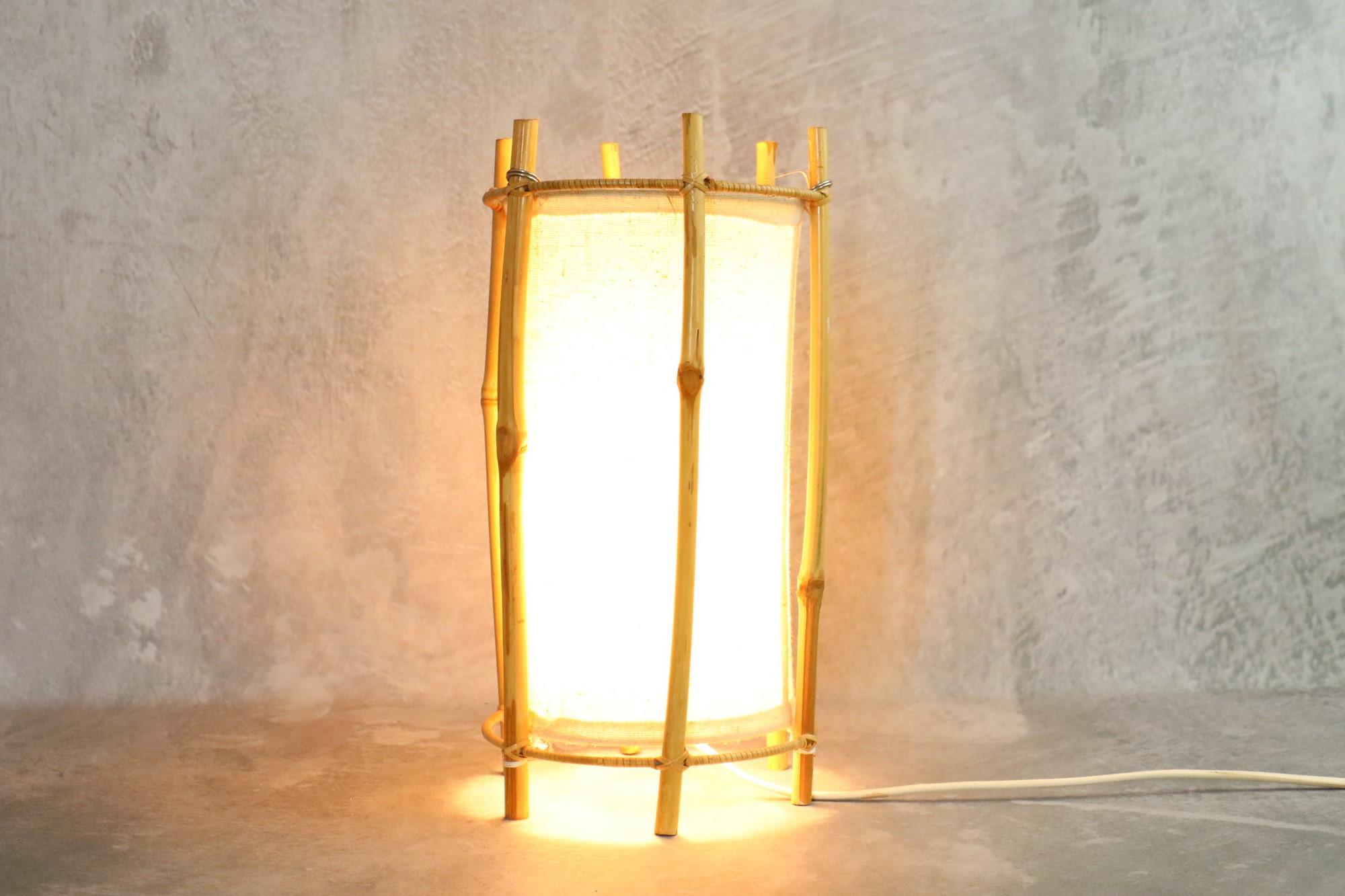 Hand-Crafted Louis Sognot Bamboo and Rattan Lamp 