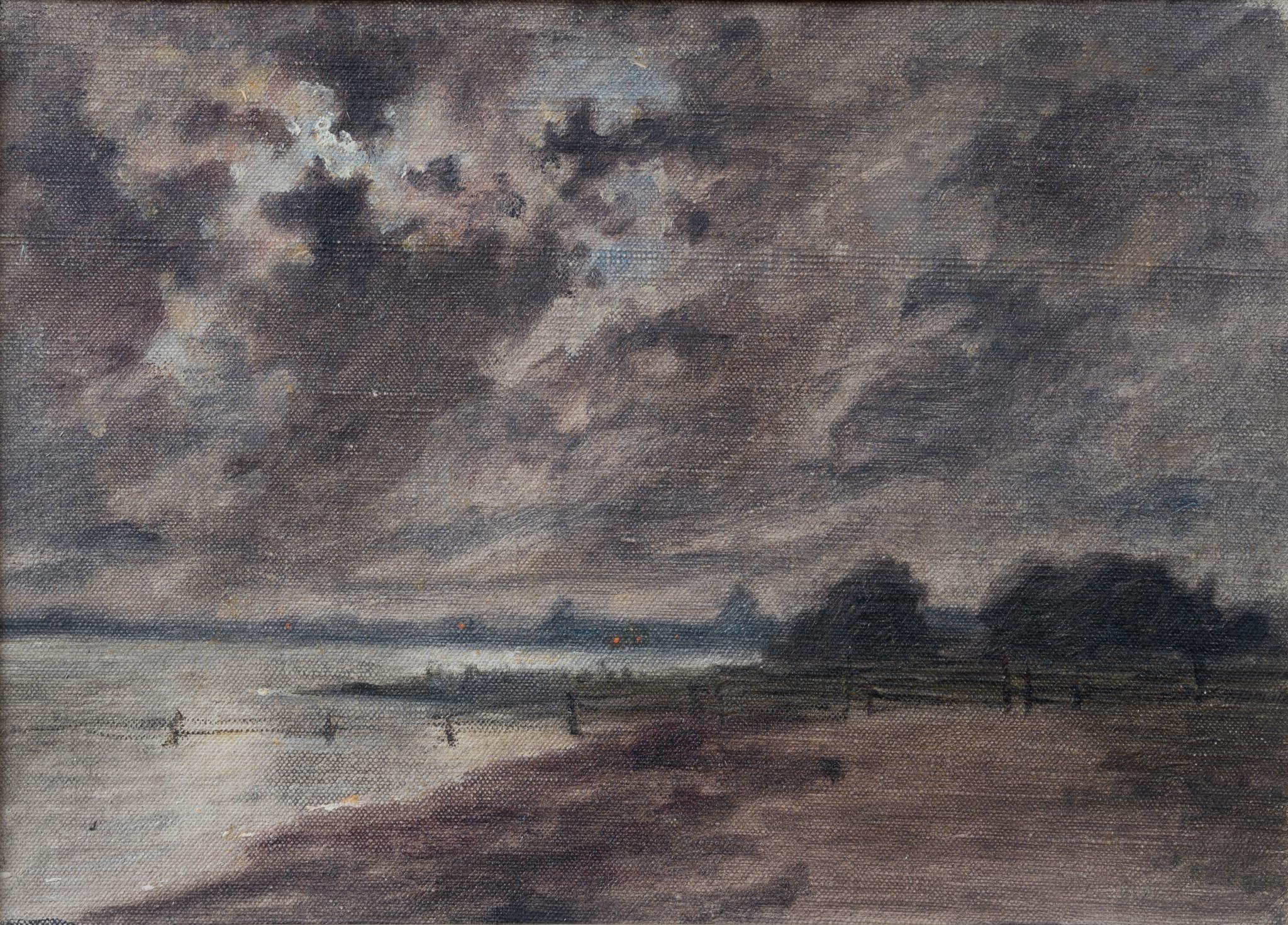 Moonlight in Autumn, Gotland (Månsken Höst, Gotland) 1920 - Gray Landscape Painting by Louis Sparre