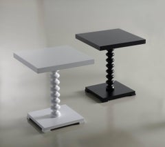 Louis Square, Wooden Side Table with Turned Base, in White Matte Lacquer Finish