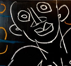 Raro Óleo Modernista Dibujo Lineal Hombre Desnudo Louis Stettner