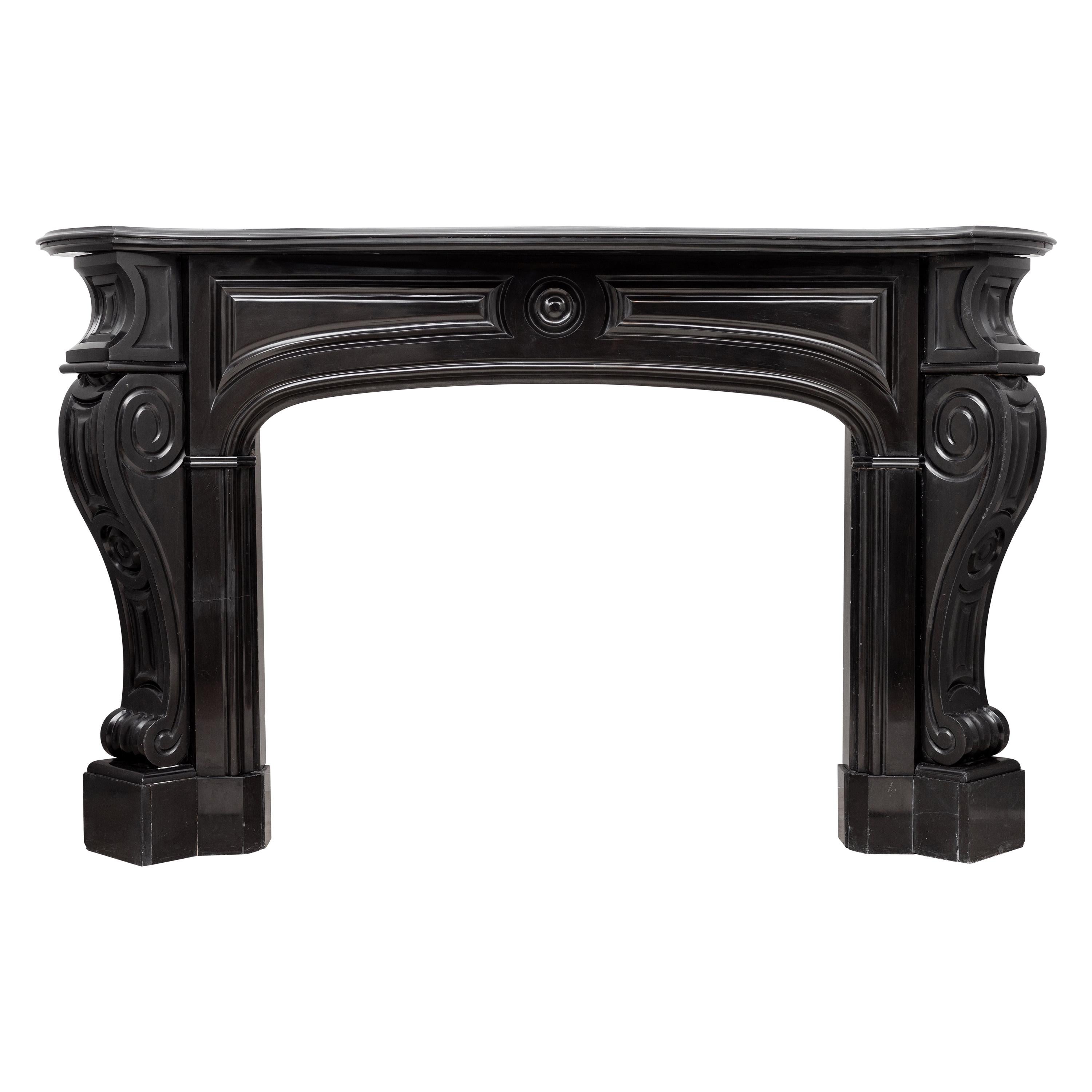 Louis Style Noir De Mazy Black Marble Antique Fireplace For Sale