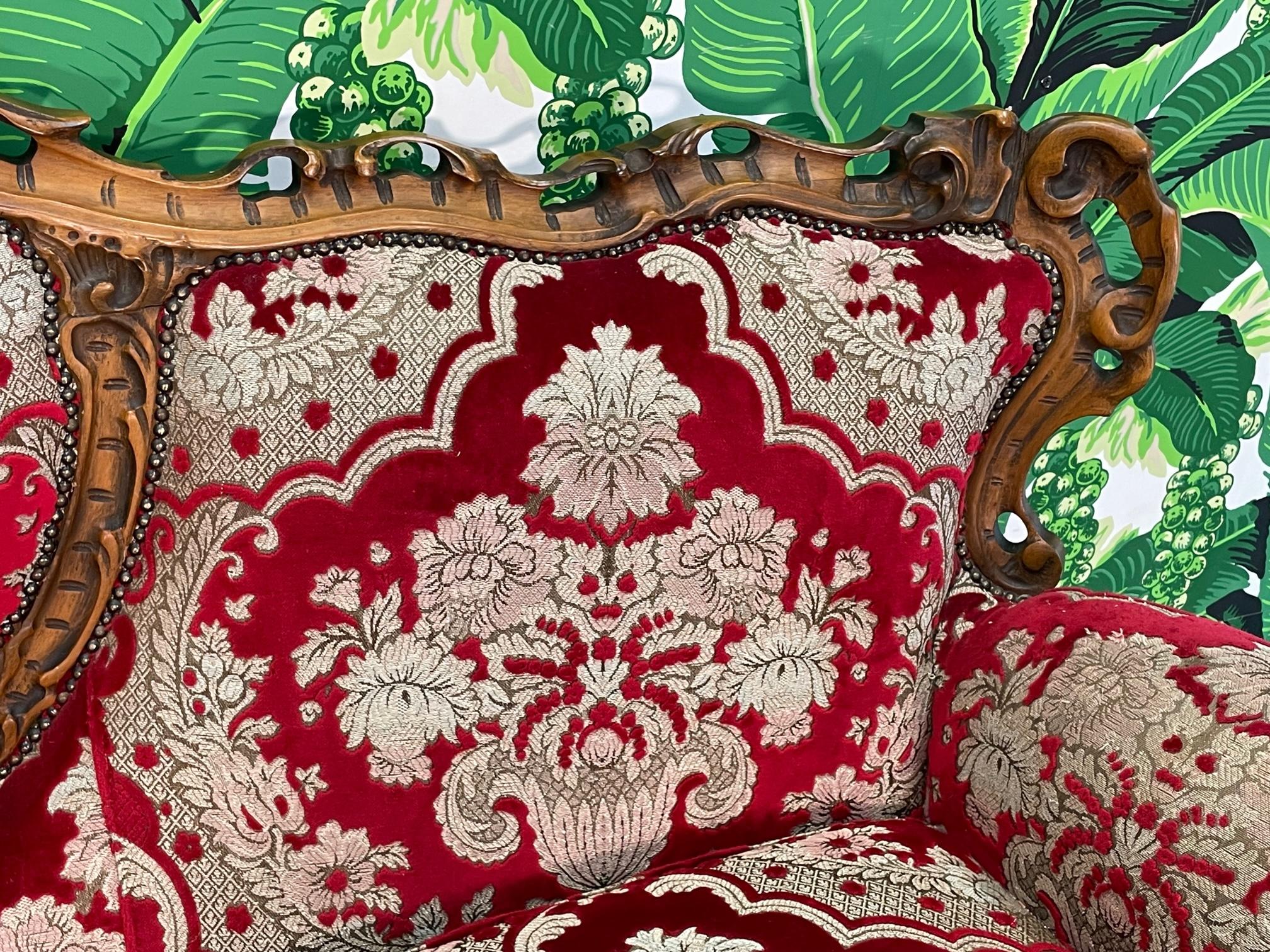 Upholstery Louis Style Ornate Carved Parlor Sofa