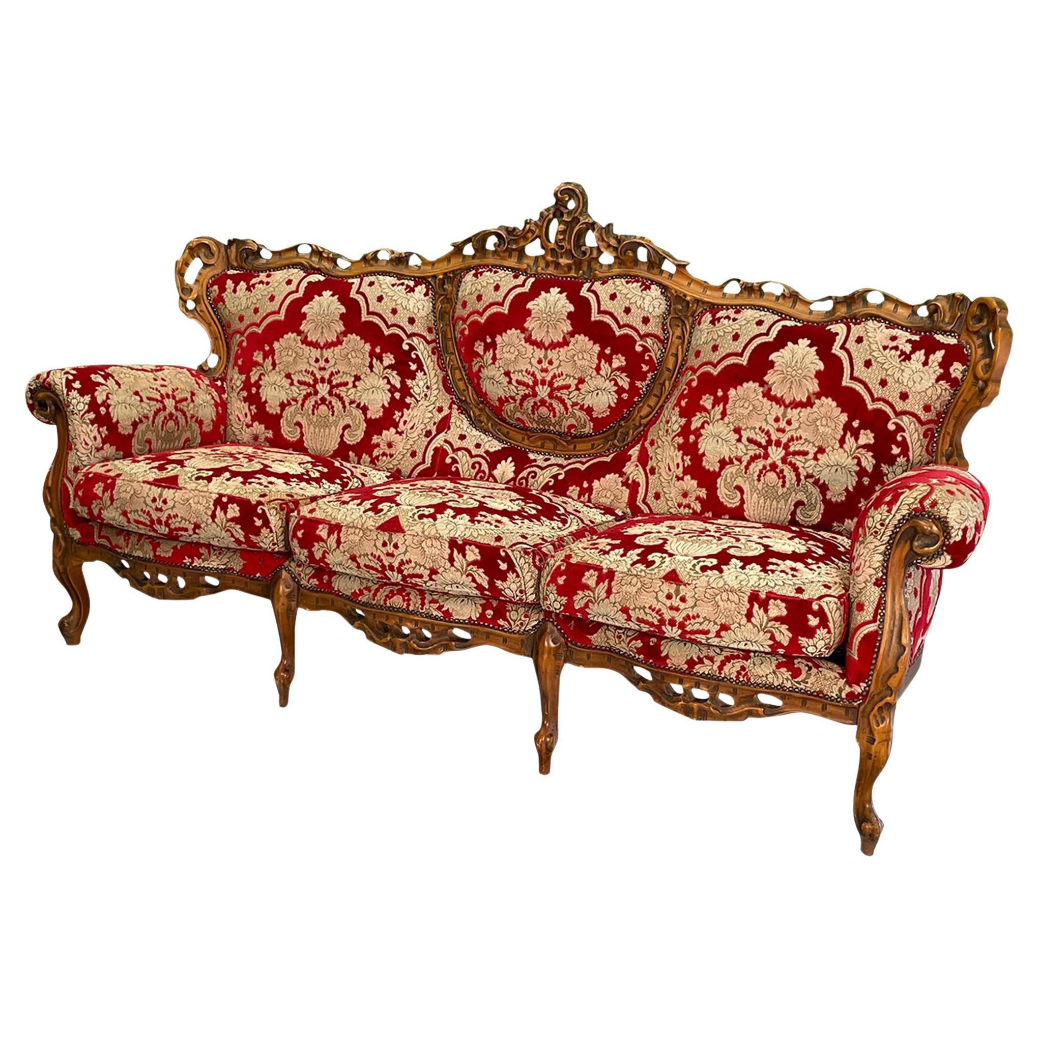 Louis Style Ornate Carved Parlor Sofa