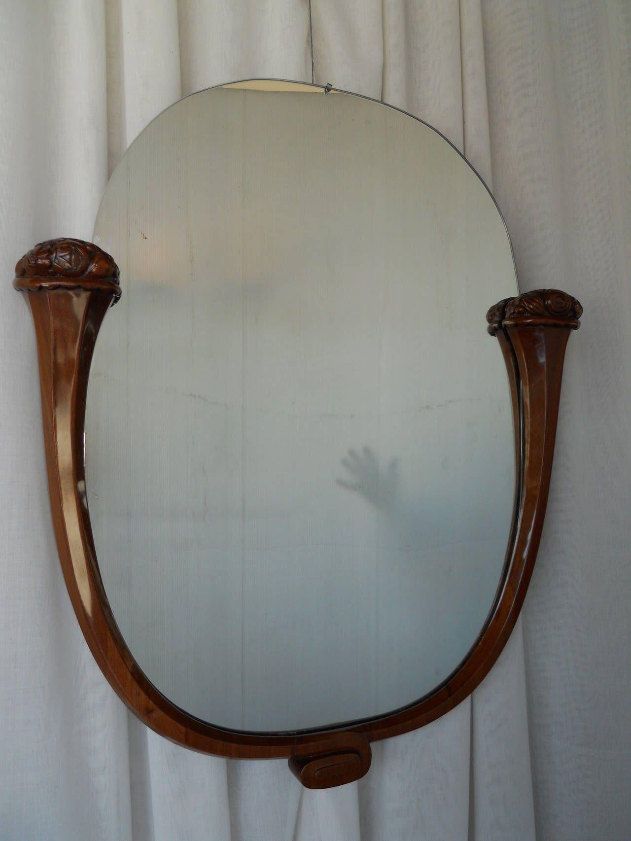 Gorgeous Louis Sue and Andre Mare attributed carved mahogany wall mirror.