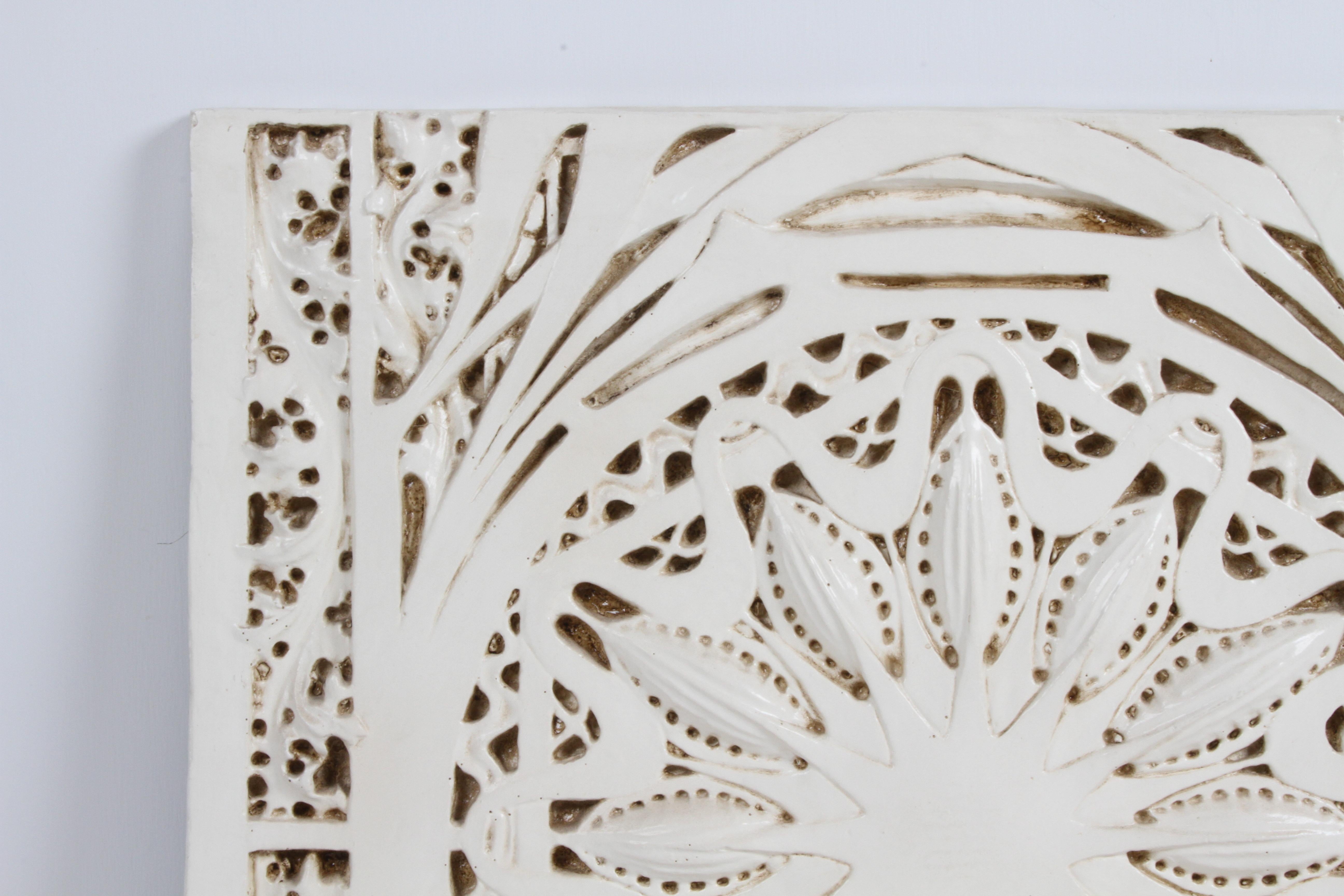 Vintage replica of a Louis Sullivan designed off white glazed plaster architectural frieze 