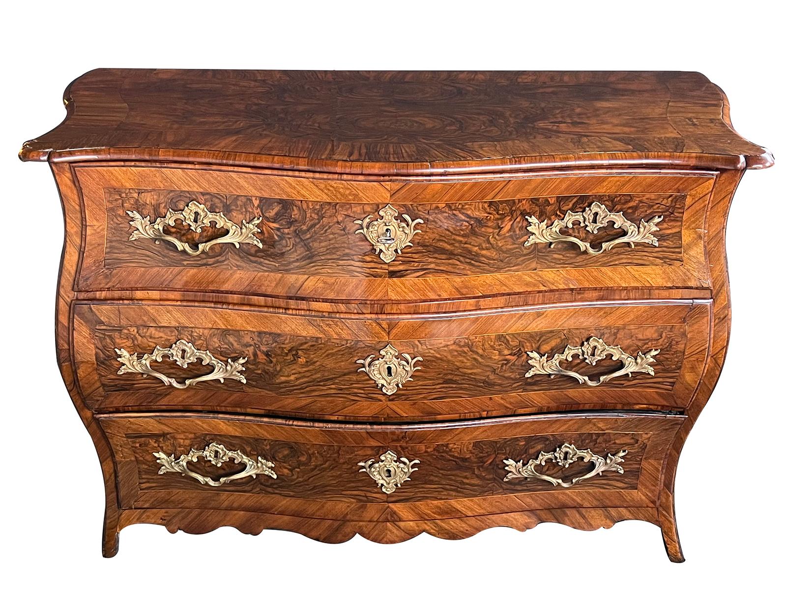 Louis XV Three-Drawer Black Walnut Bombe-Form Chest In Good Condition For Sale In San Francisco, CA