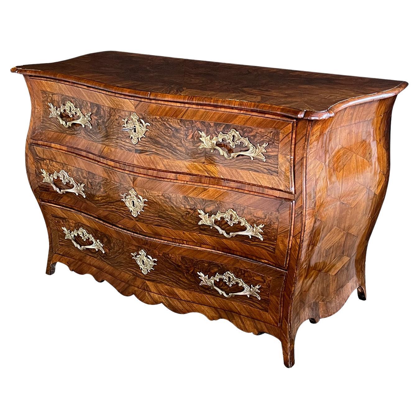 Louis XV Three-Drawer Black Walnut Bombe-Form Chest For Sale