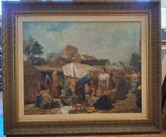 Louis (Lajos) Szanto "Market Scene" Original Oil Painting c.1930s