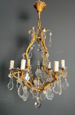 Kronleuchter aus Kristall und Bronze im Louis-Stil des 15. Jahrhunderts mit 6 Armen