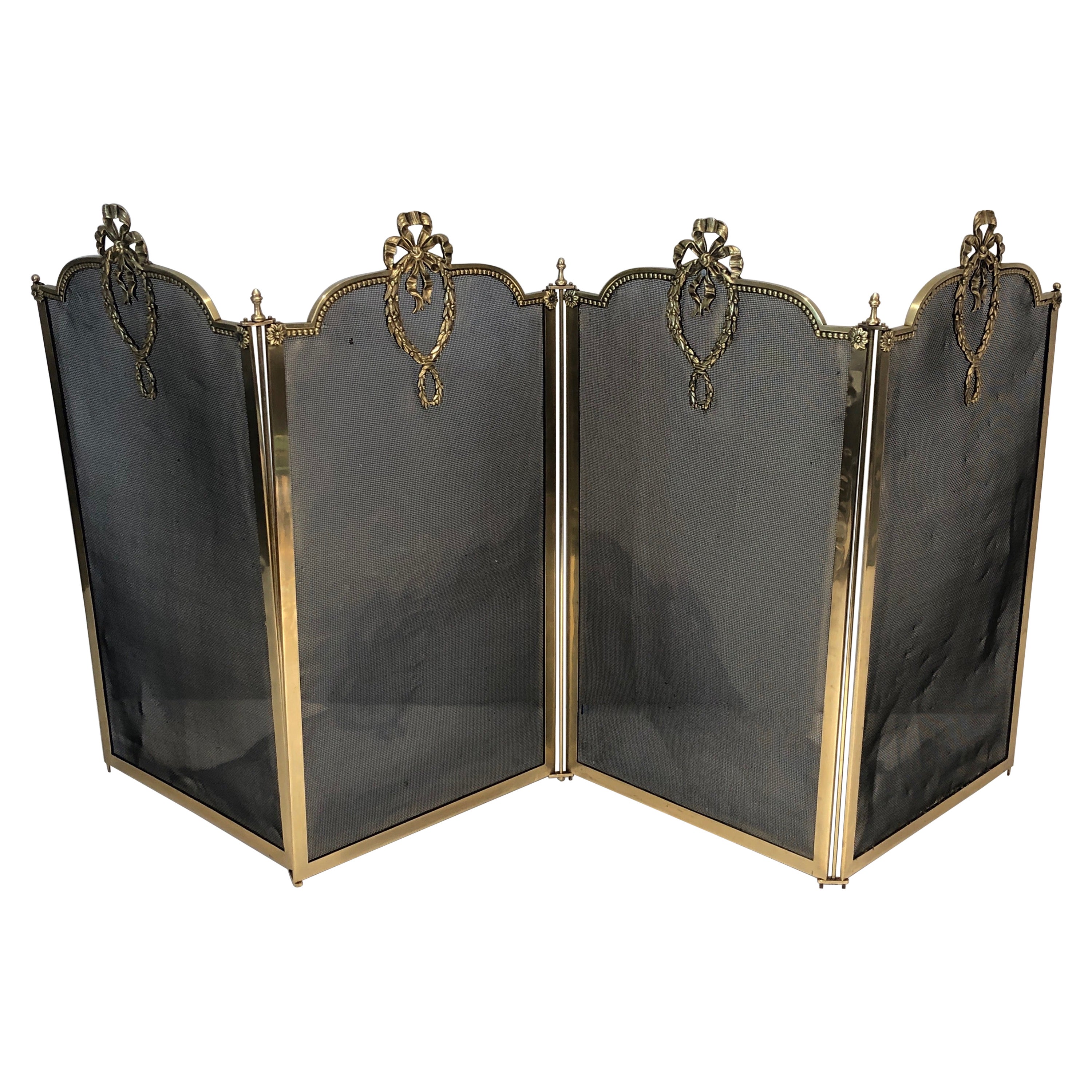 Louis the 16th Style Brass and Grilling Fireplace Screen, French Work