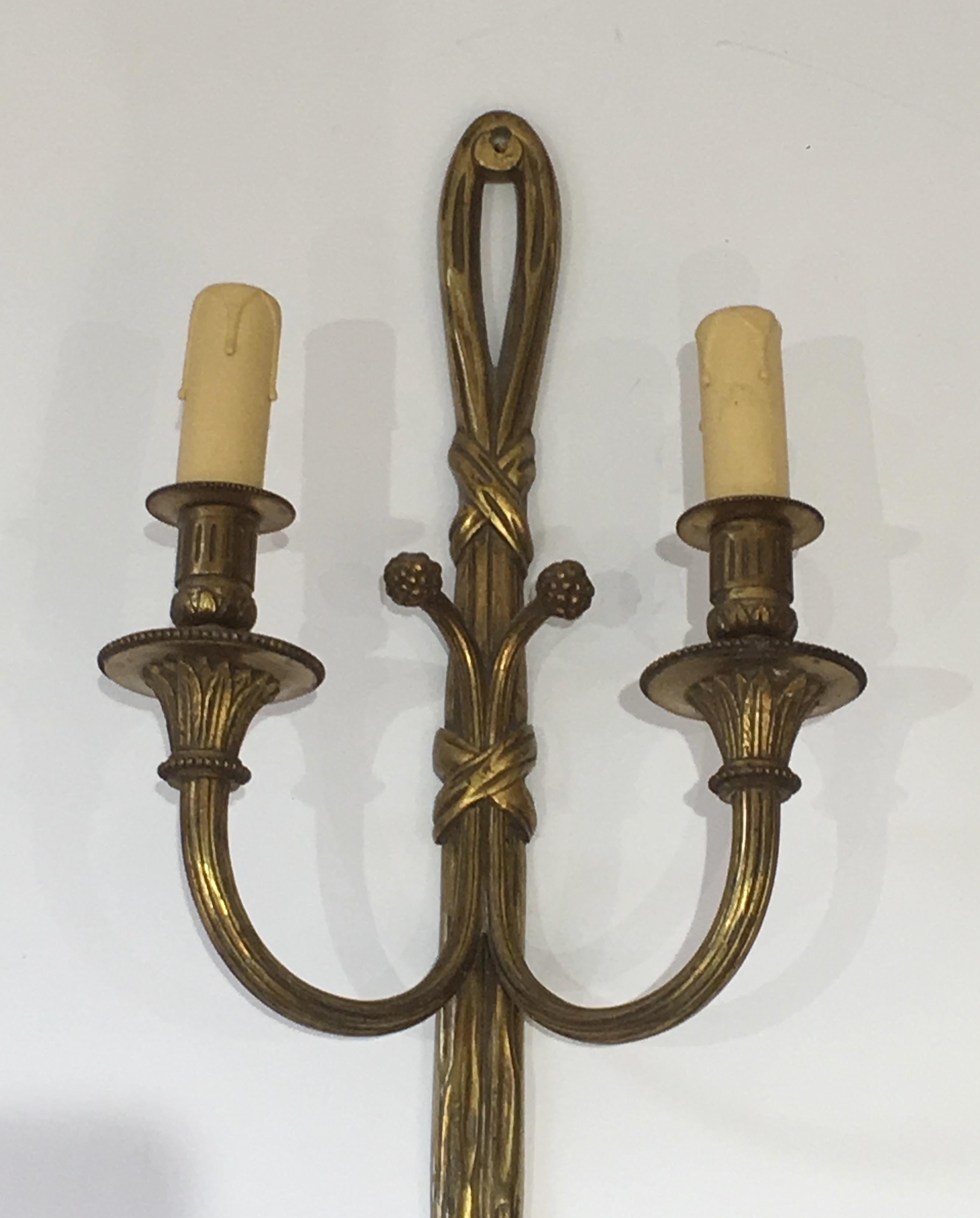 Louis XVI Style Bronze Wall Sconces, French, circa 1940 For Sale 6