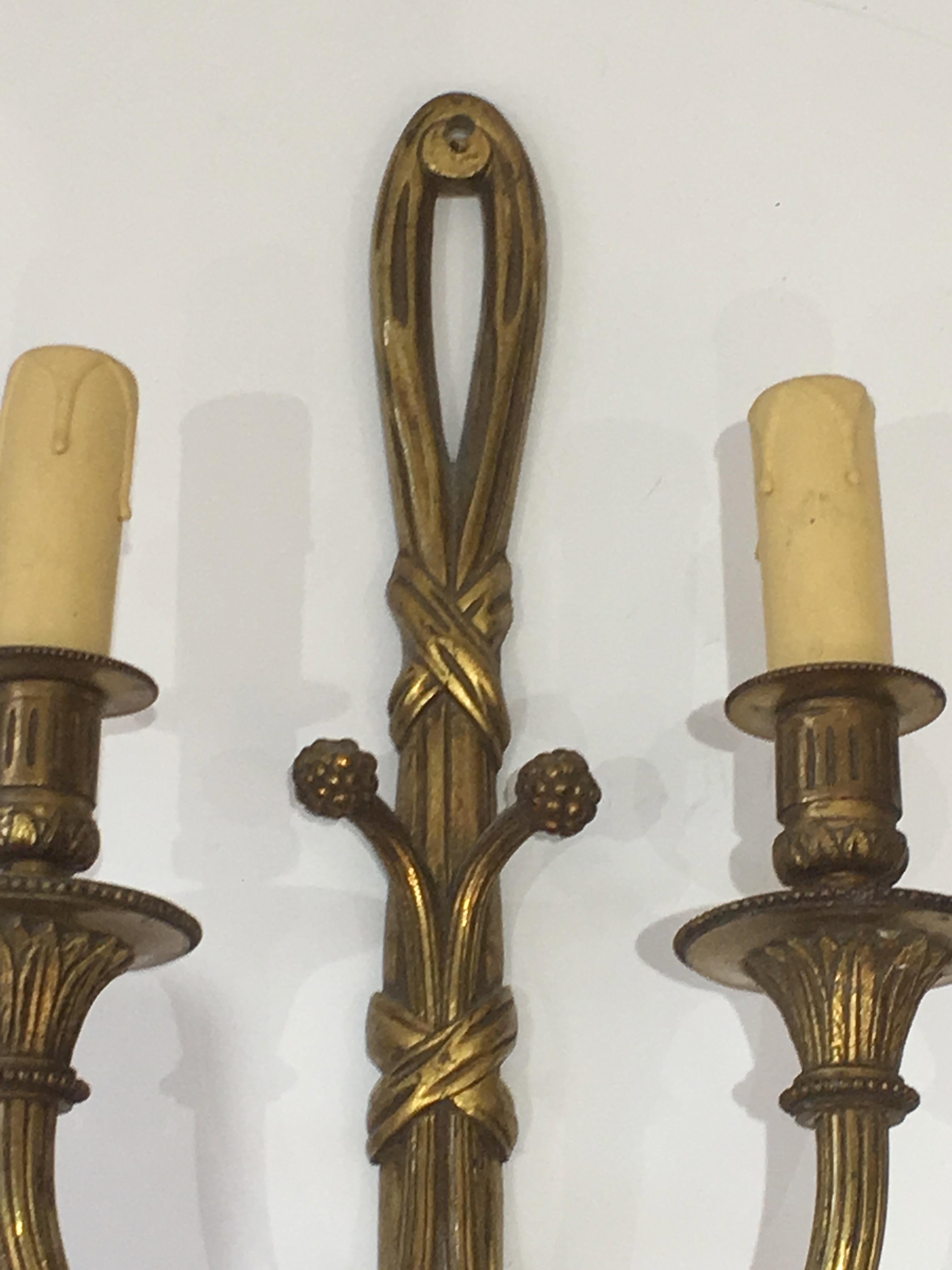 Louis XVI Style Bronze Wall Sconces, French, circa 1940 For Sale 7