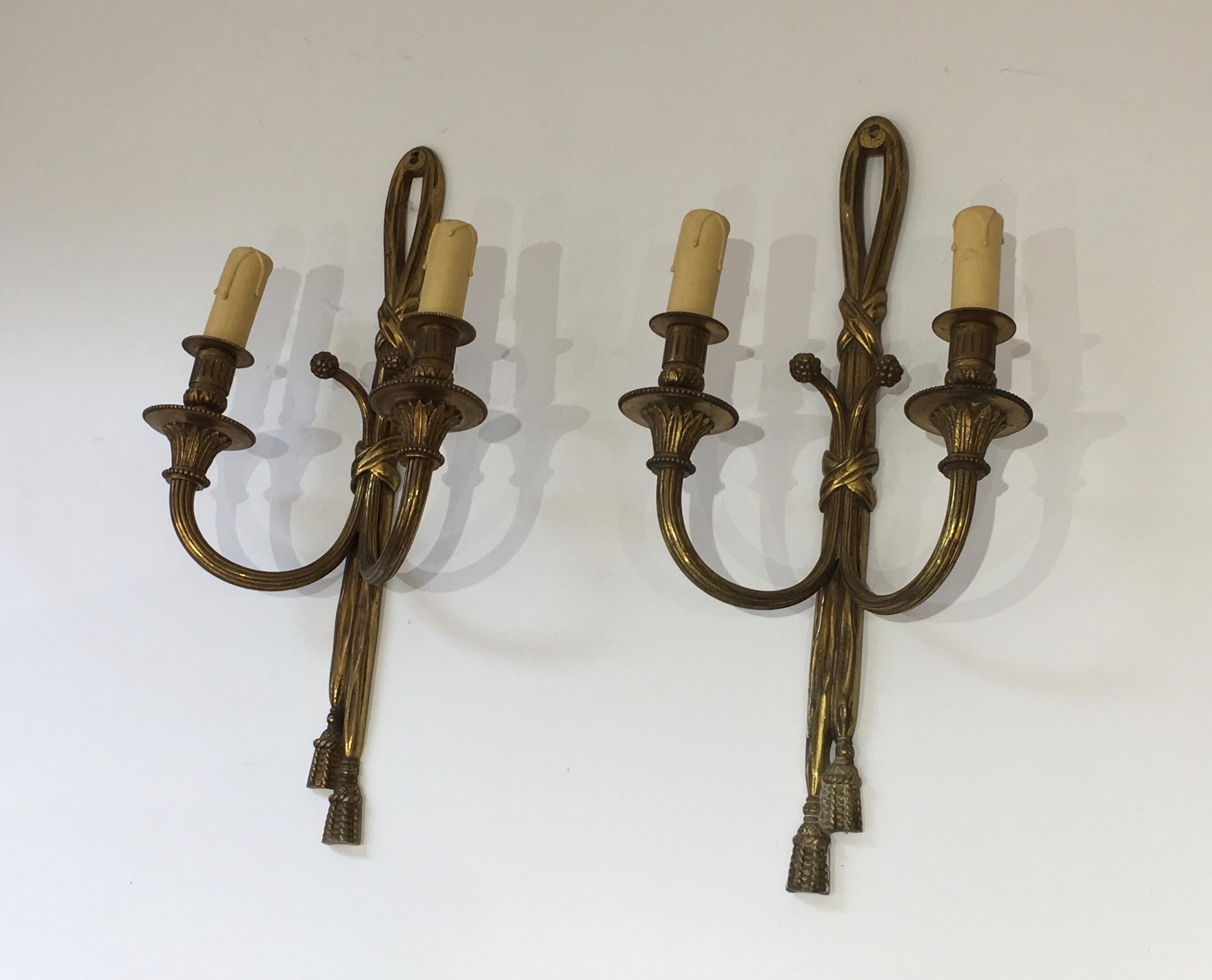 Louis XVI Style Bronze Wall Sconces, French, circa 1940 For Sale 8