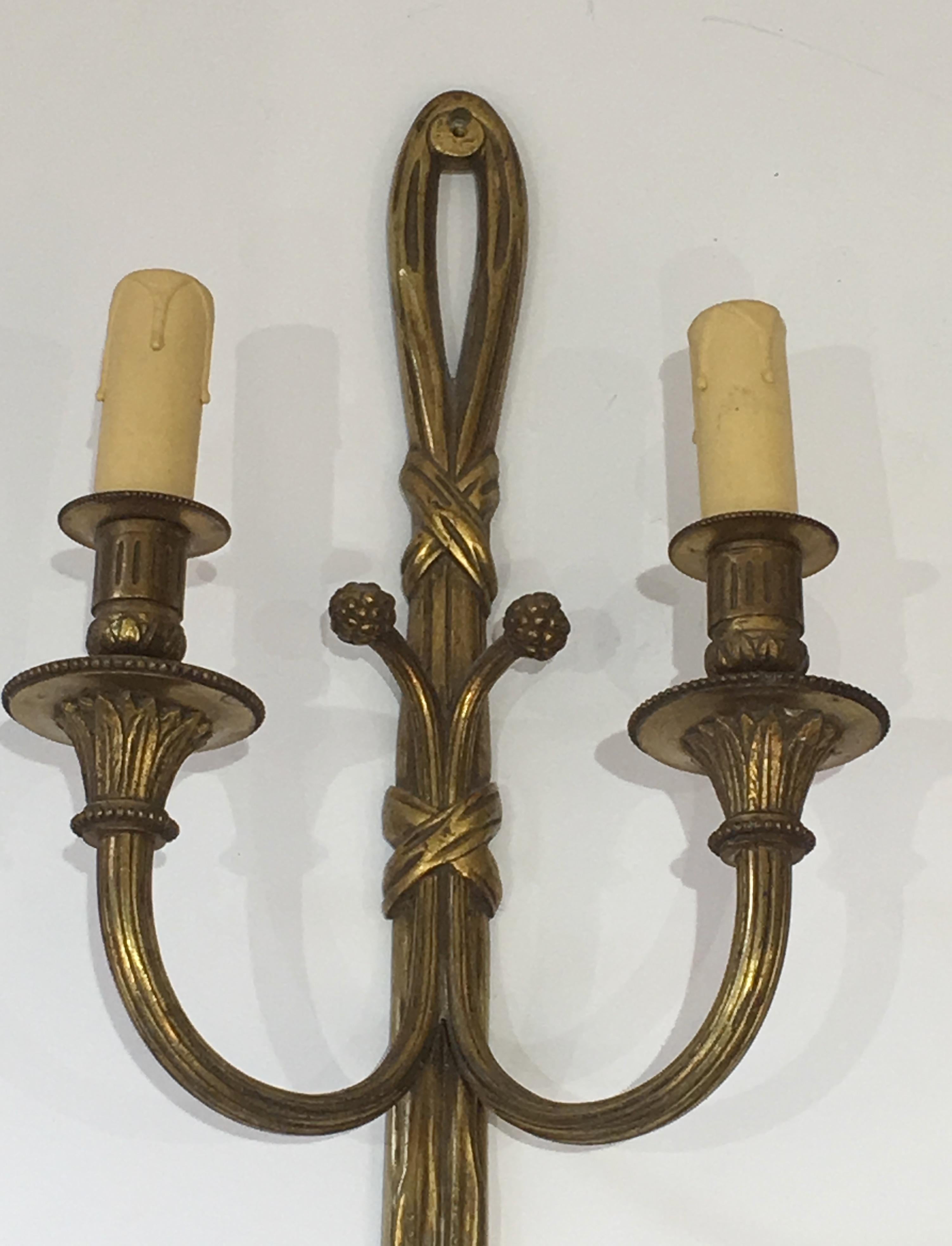 Mid-20th Century Louis XVI Style Bronze Wall Sconces, French, circa 1940 For Sale