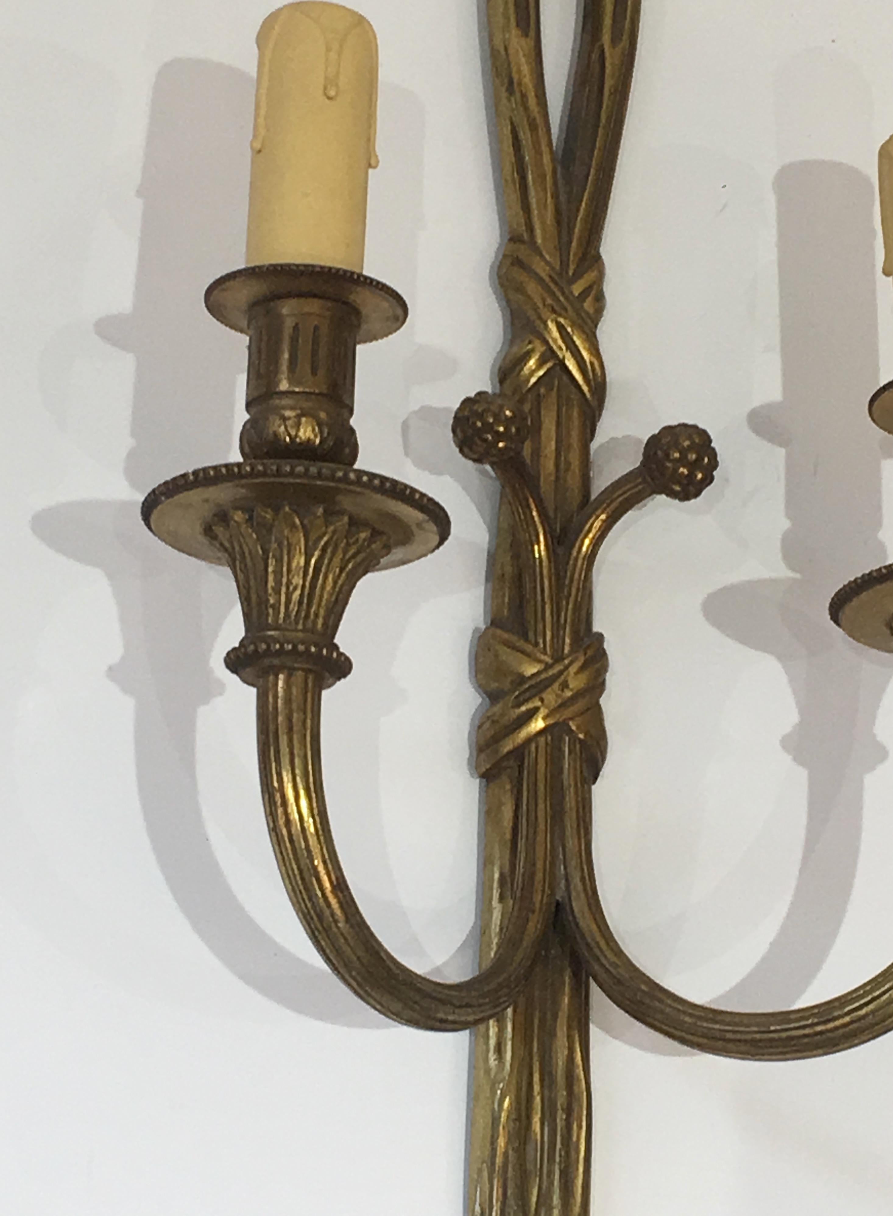 Louis XVI Style Bronze Wall Sconces, French, circa 1940 For Sale 1
