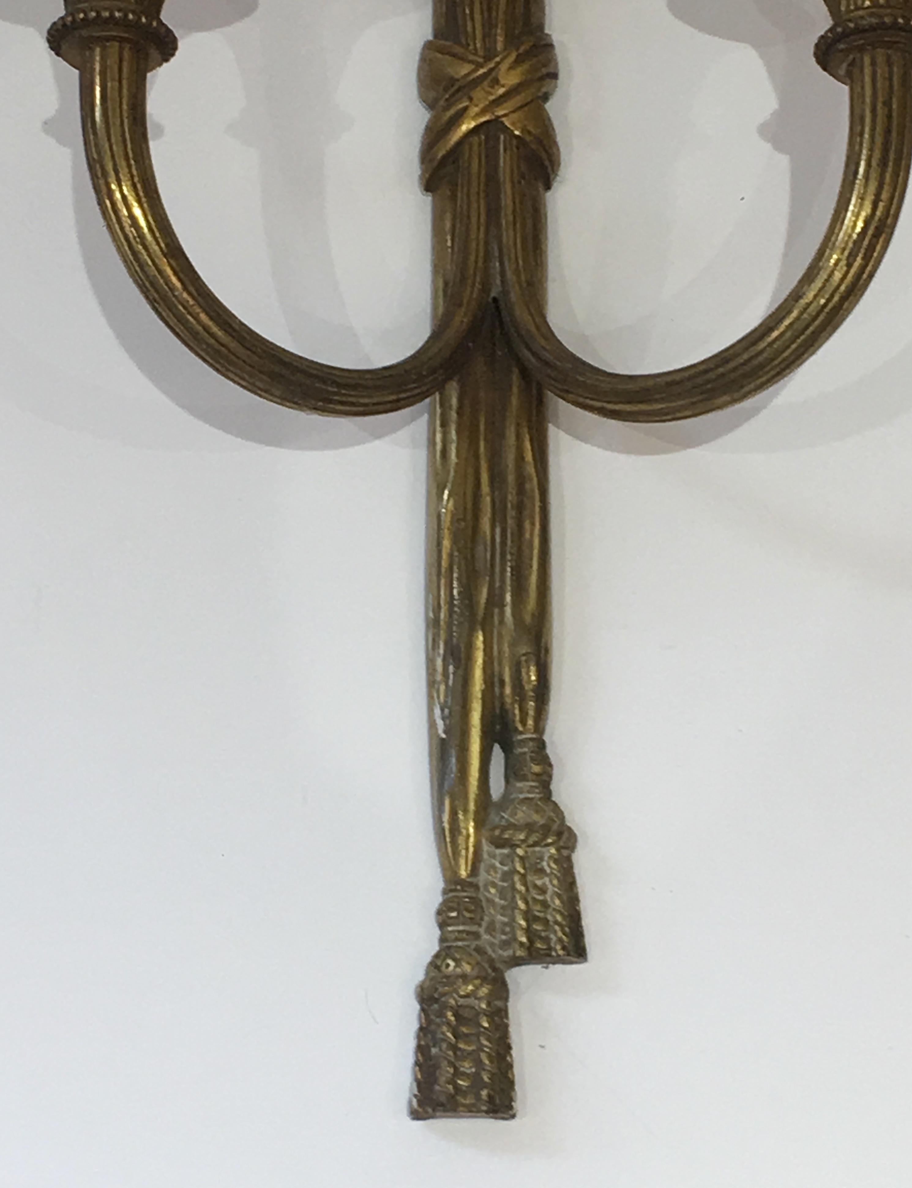Louis XVI Style Bronze Wall Sconces, French, circa 1940 For Sale 2