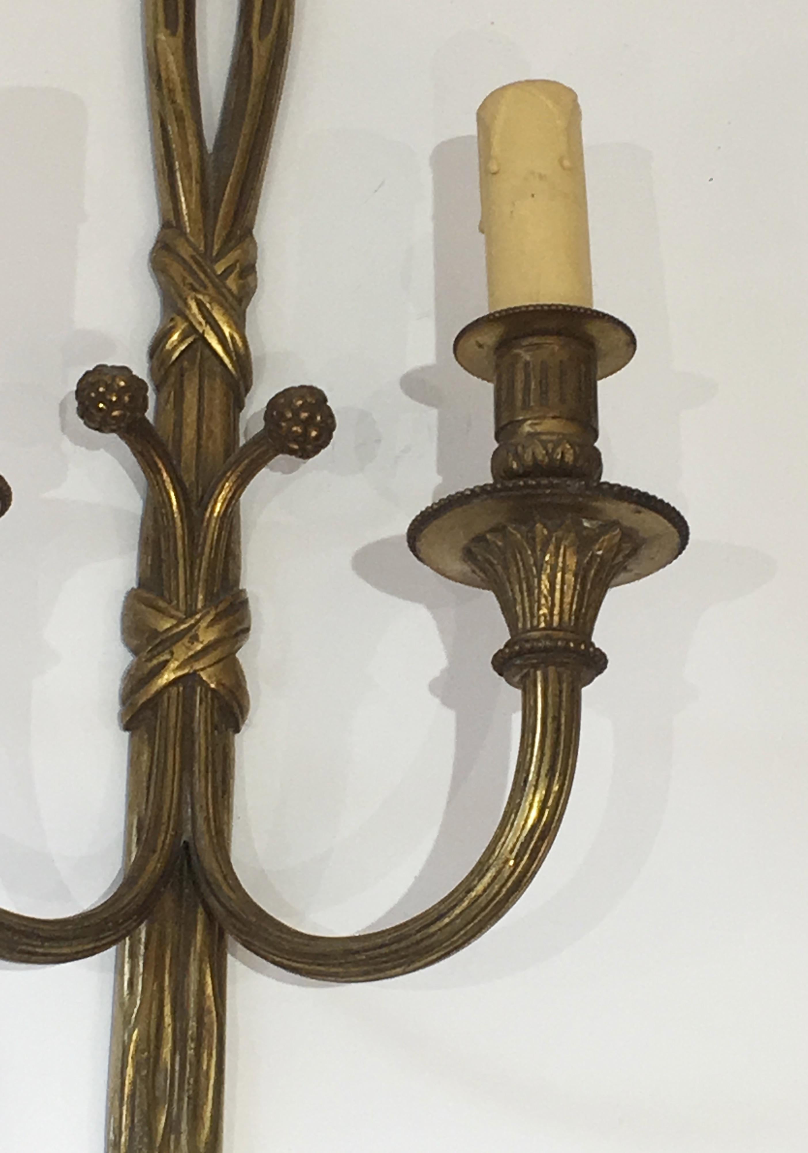 Louis XVI Style Bronze Wall Sconces, French, circa 1940 For Sale 3