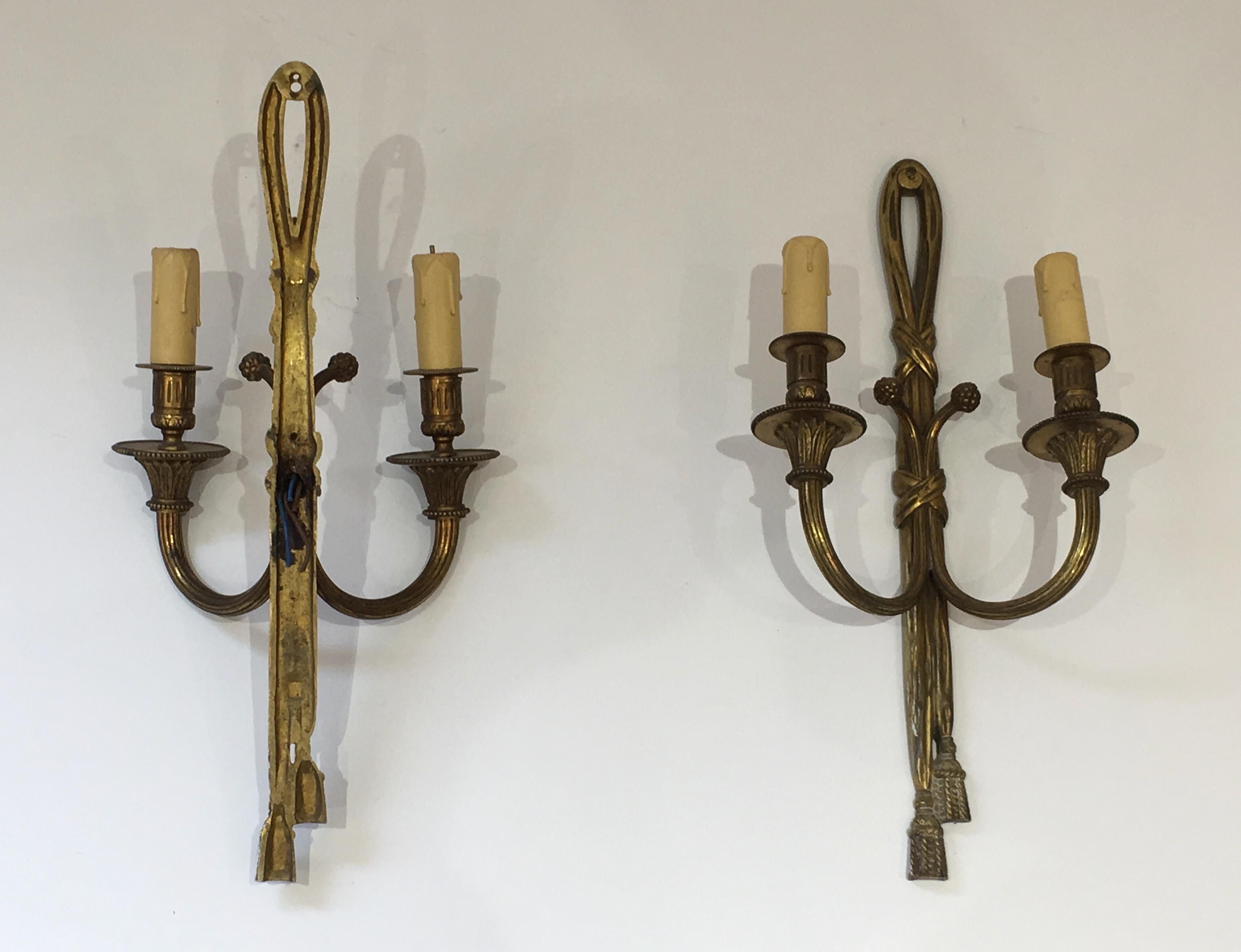 Louis XVI Style Bronze Wall Sconces, French, circa 1940 For Sale 4