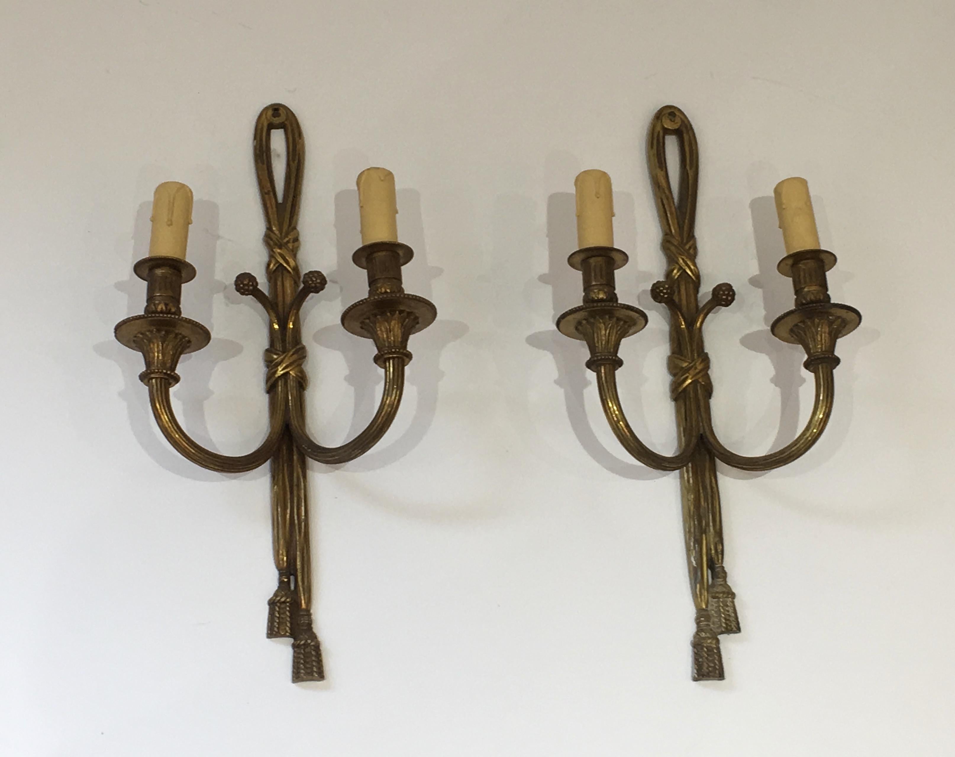 Louis XVI Style Bronze Wall Sconces, French, circa 1940 For Sale 5