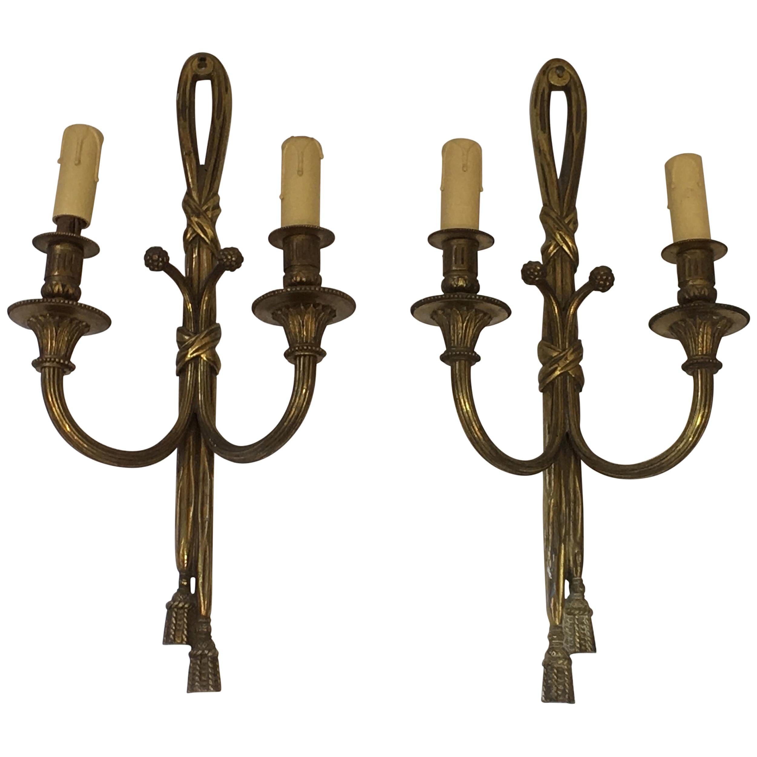 Louis XVI Style Bronze Wall Sconces, French, circa 1940 For Sale