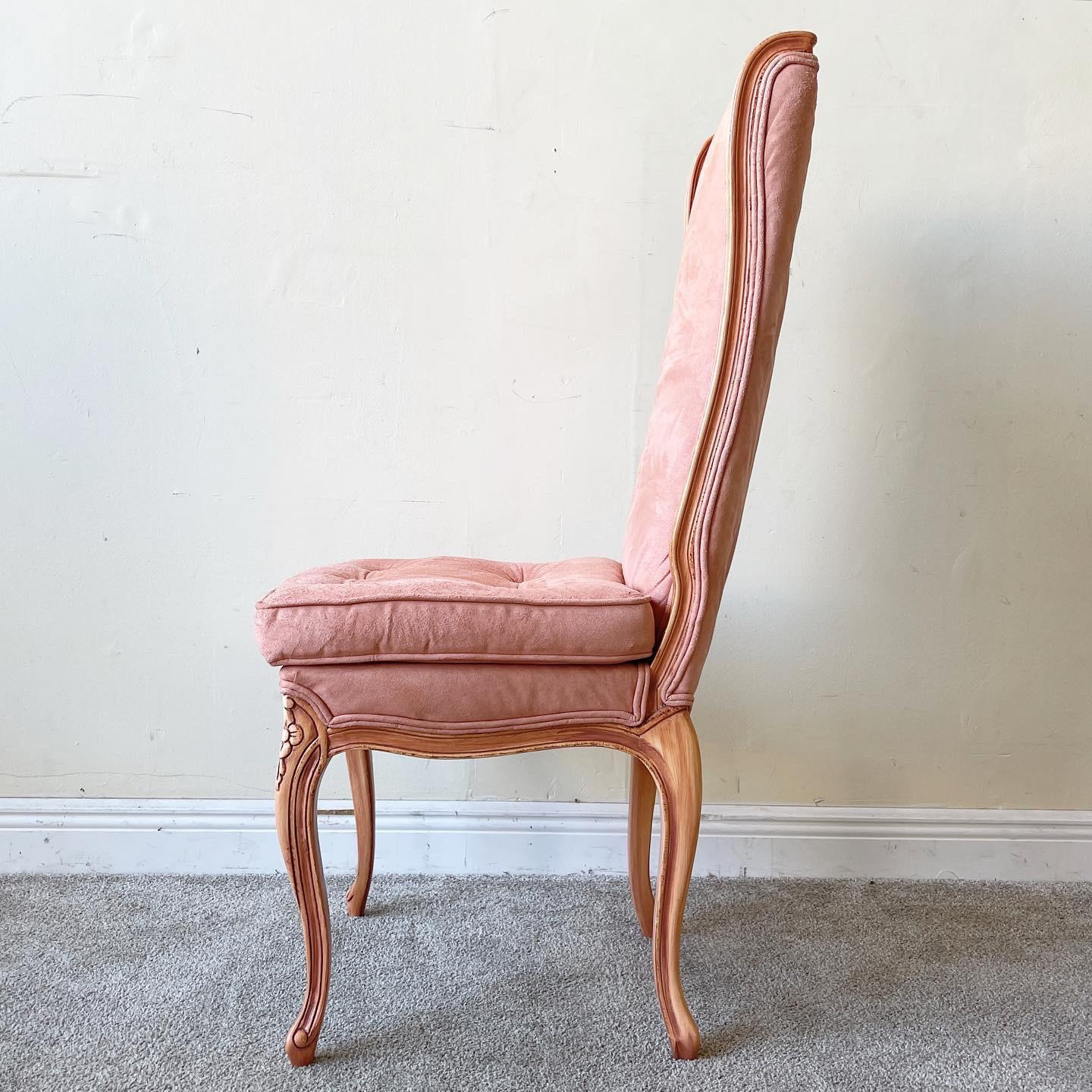 Louis the XV Style Peach Pink Velvet Dining Chairs, 6 Pieces In Good Condition In Delray Beach, FL