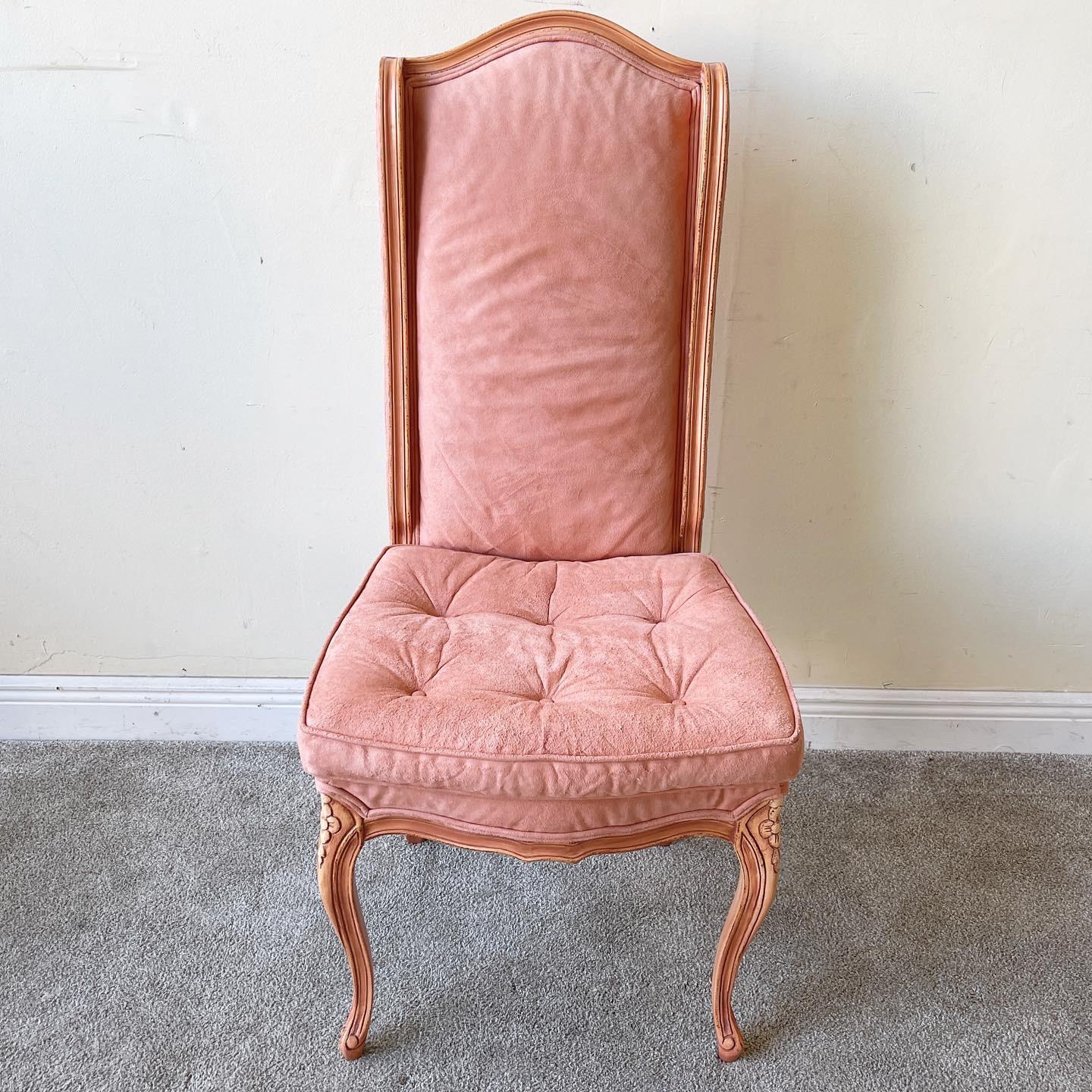 20th Century Louis the XV Style Peach Pink Velvet Dining Chairs, 6 Pieces
