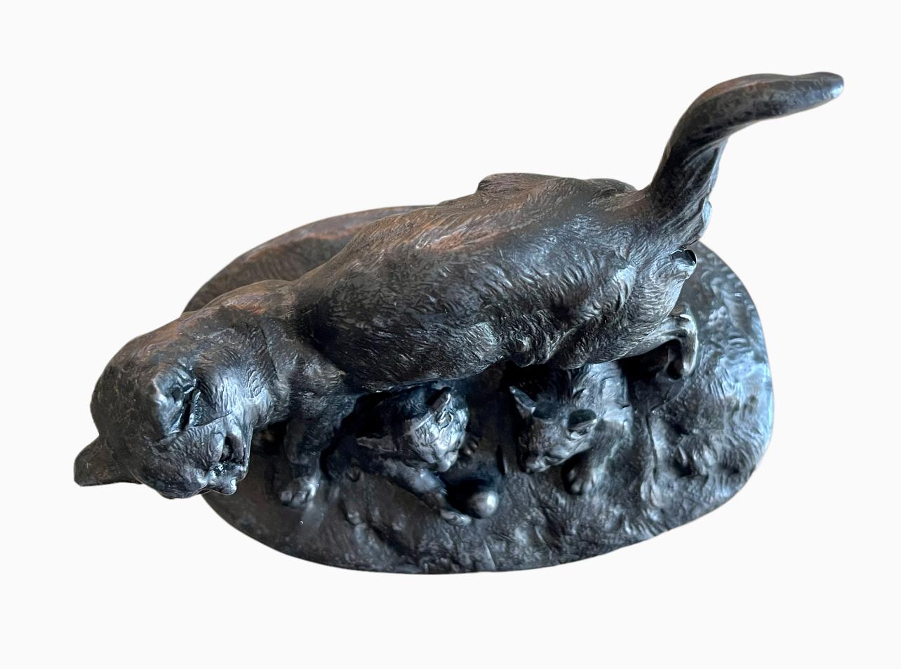 Louis-Théophile HINGRE (1832-1911) - Bronze, Chatte et chatons 5