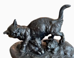 Louis-Théophile HINGRE (1832-1911) - Bronze, Pussy And Kittens