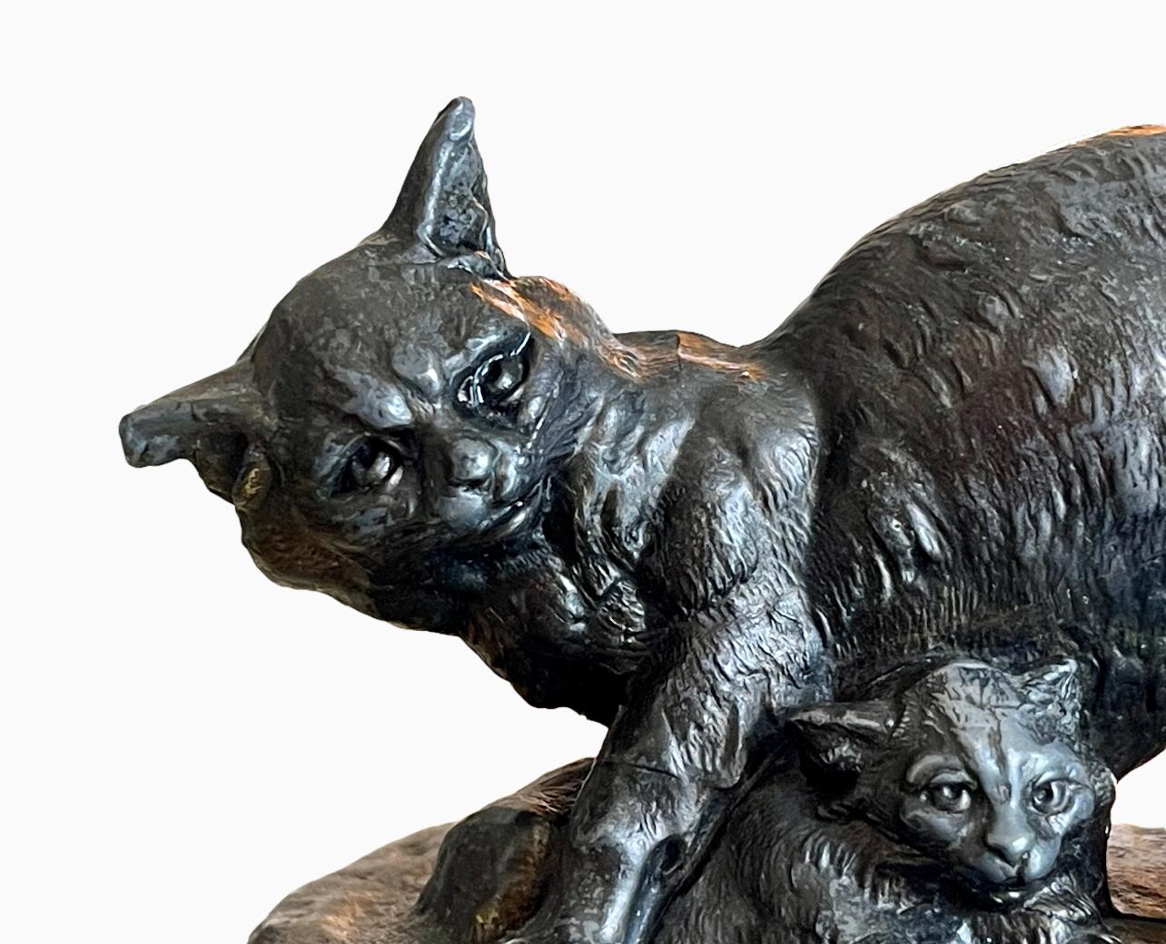 Français Louis-Théophile HINGRE (1832-1911) - Bronze, Chatte et chatons