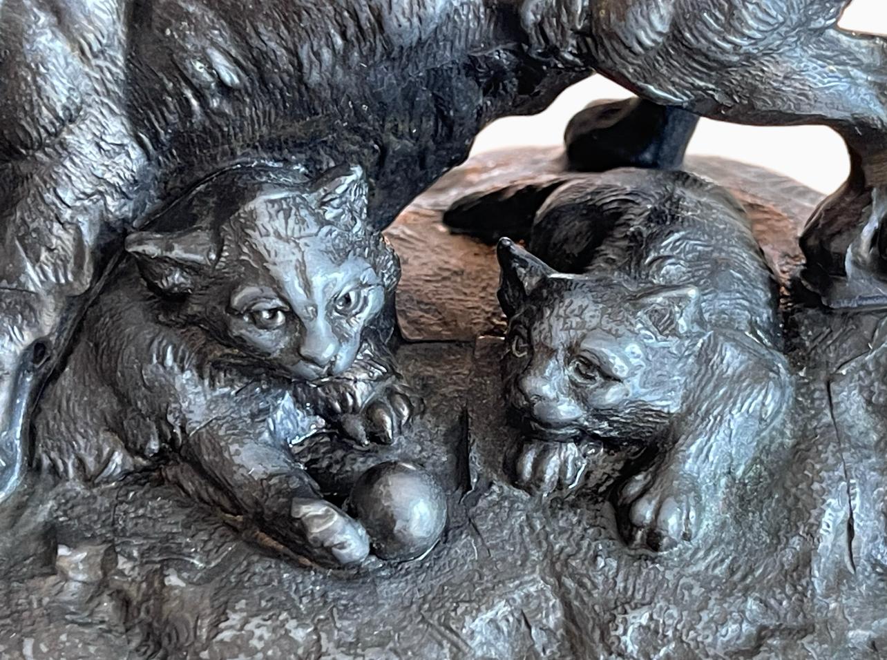 Louis-Théophile HINGRE (1832-1911) - Bronze, Chatte et chatons Bon état à Beaune, FR