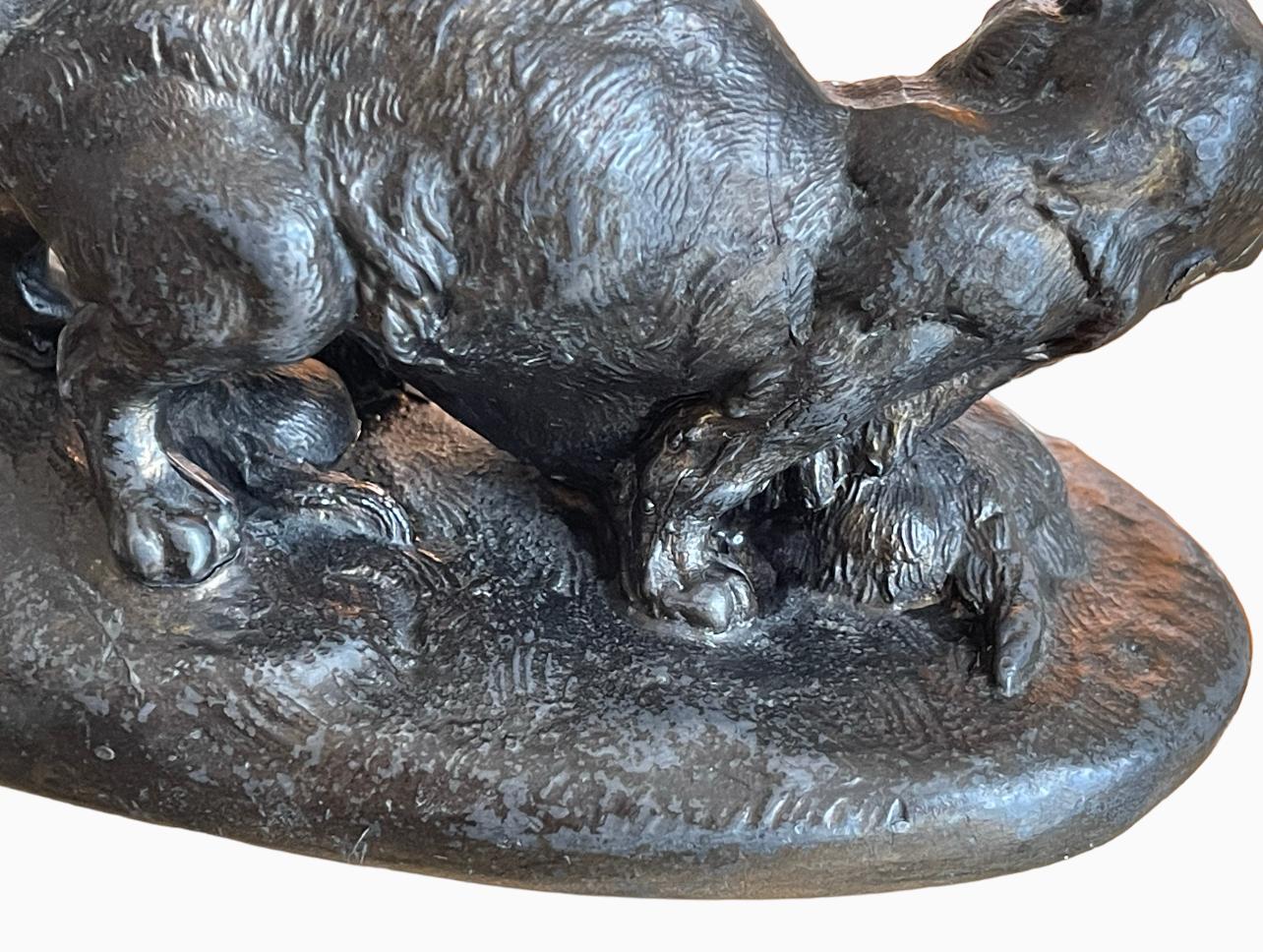 Louis-Théophile HINGRE (1832-1911) - Bronze, Chatte et chatons 1