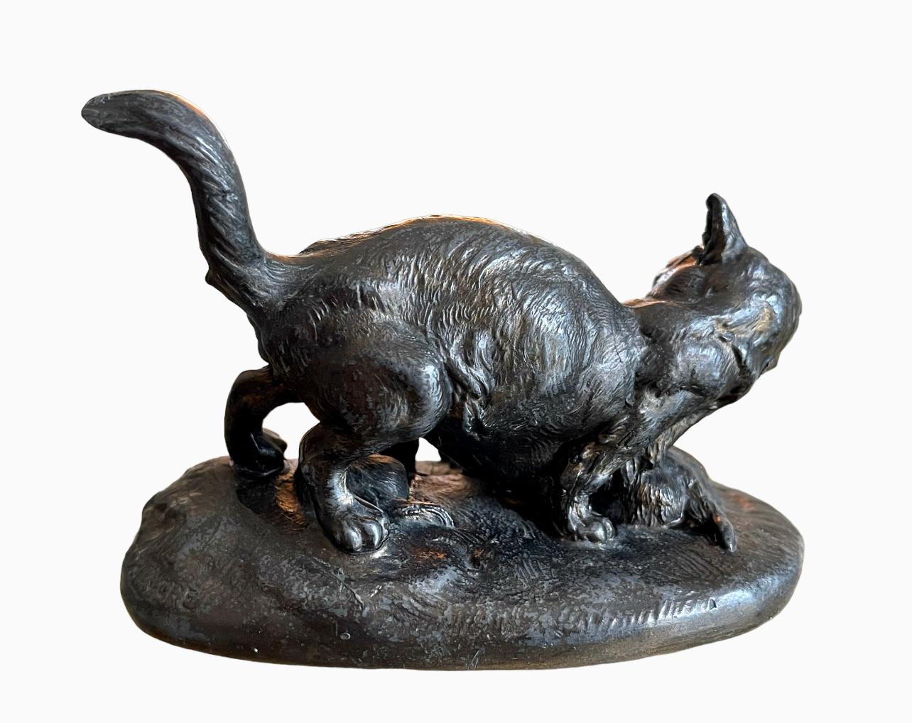 Louis-Théophile HINGRE (1832-1911) - Bronze, Chatte et chatons 4