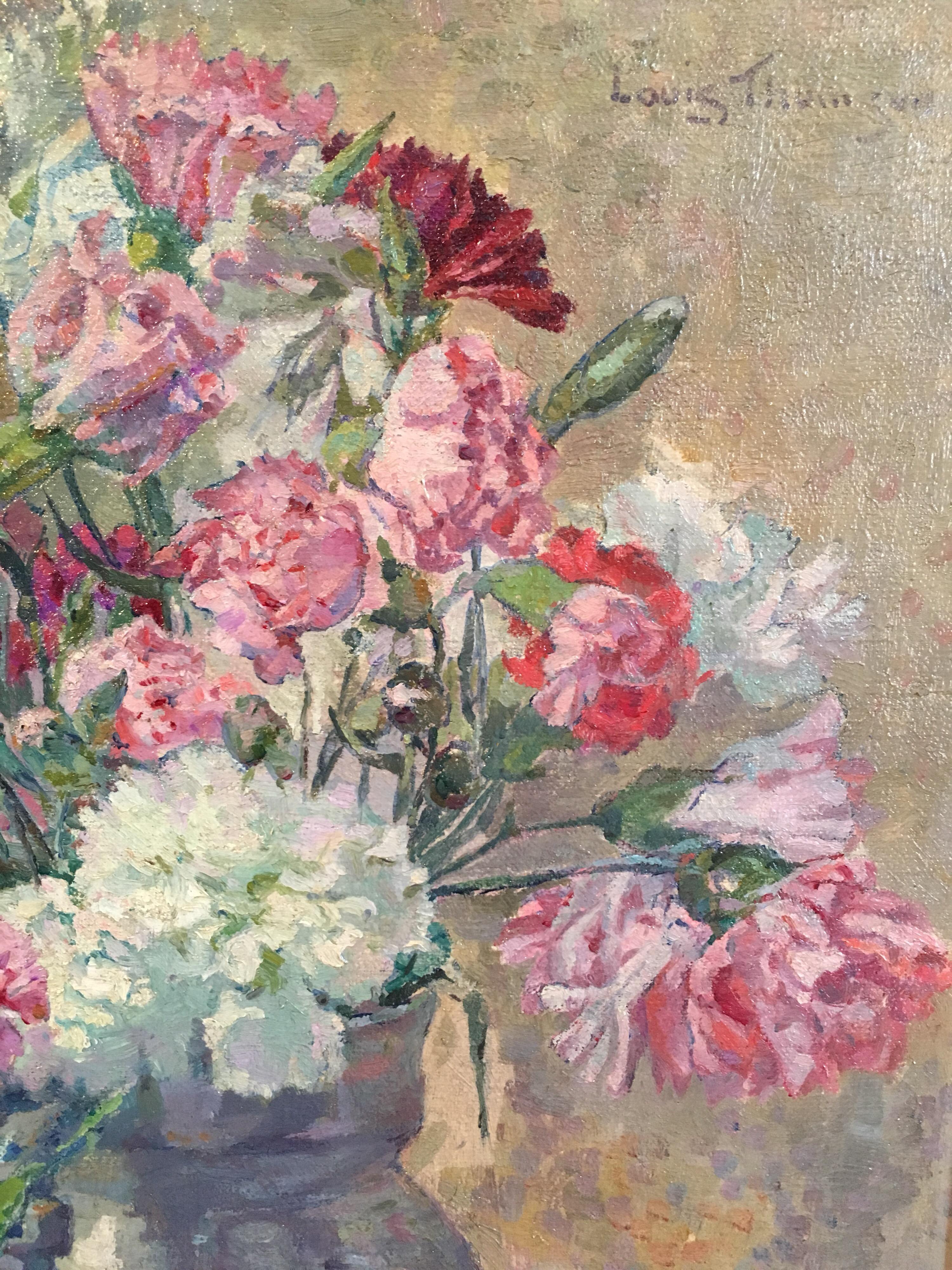 Carnations, Bouquet of Flowers, Floral Oil Painting, Signed 1