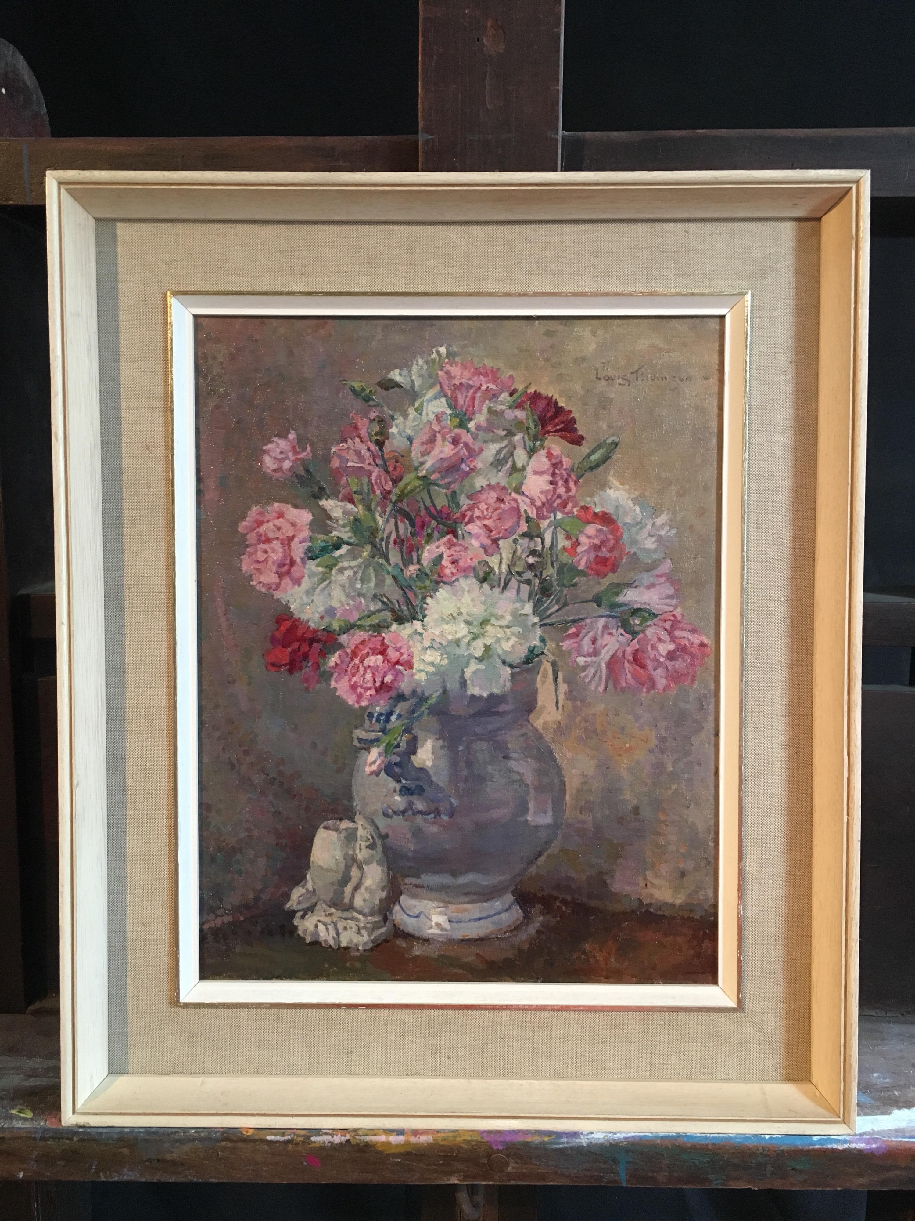Carnations, Bouquet of Flowers, Floral Oil Painting, Signed 3