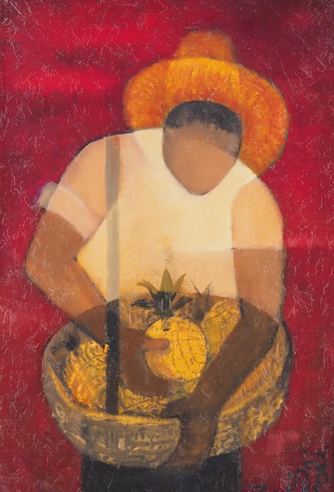 Brasil : Man with Pineapple - Original oil  on canvas painting - Signed - Modern Painting by Louis Toffoli