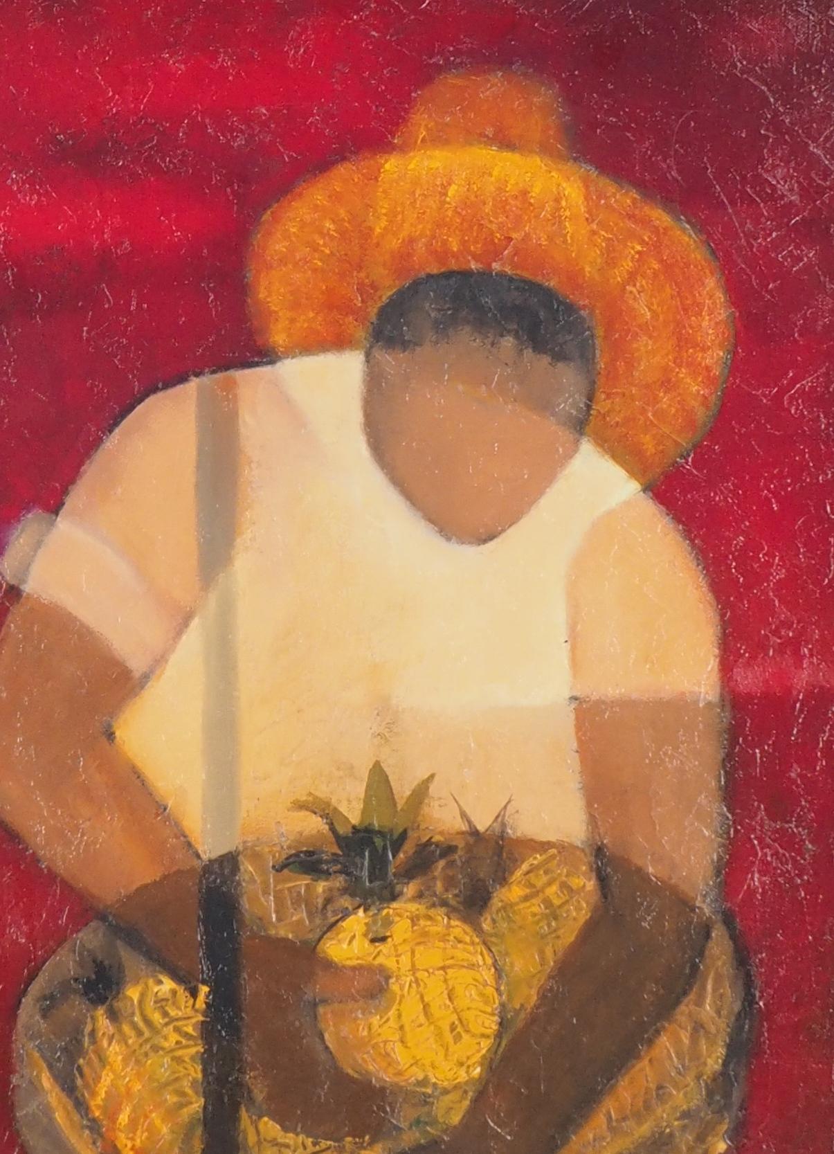 Brasil : Man with Pineapple - Original oil  on canvas painting - Signed - Brown Figurative Painting by Louis Toffoli