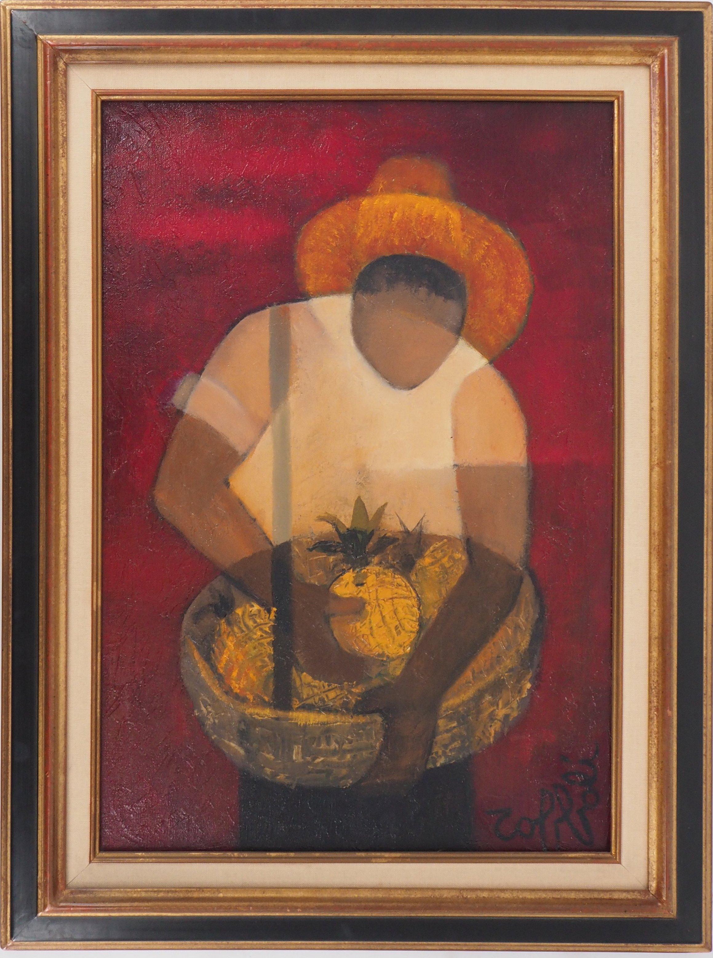Louis Toffoli Figurative Painting - Brasil : Man with Pineapple - Original oil  on canvas painting - Signed