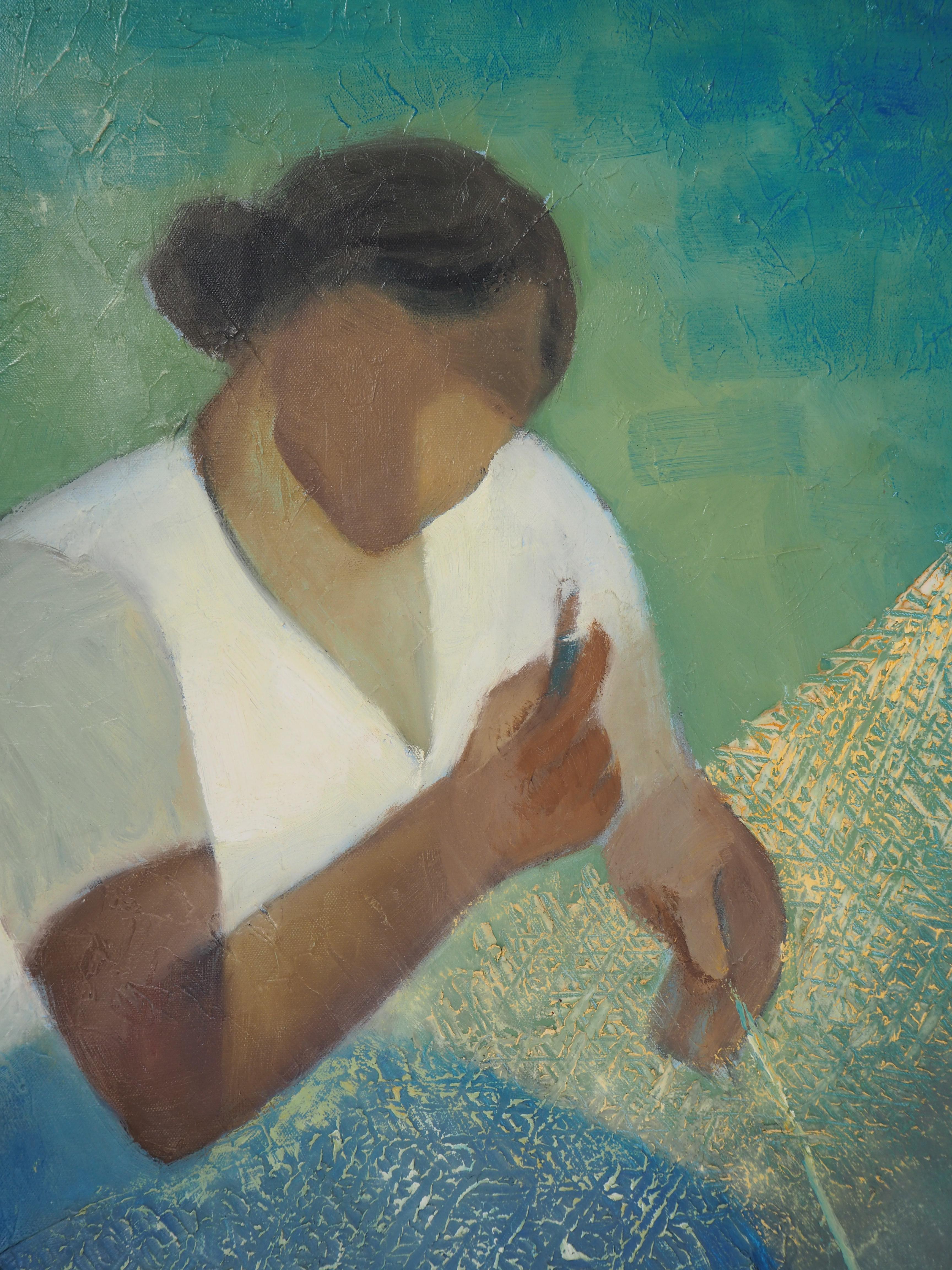 Fisherman's Wife - Original oil  on canvas painting - Signed - Modern Painting by Louis Toffoli