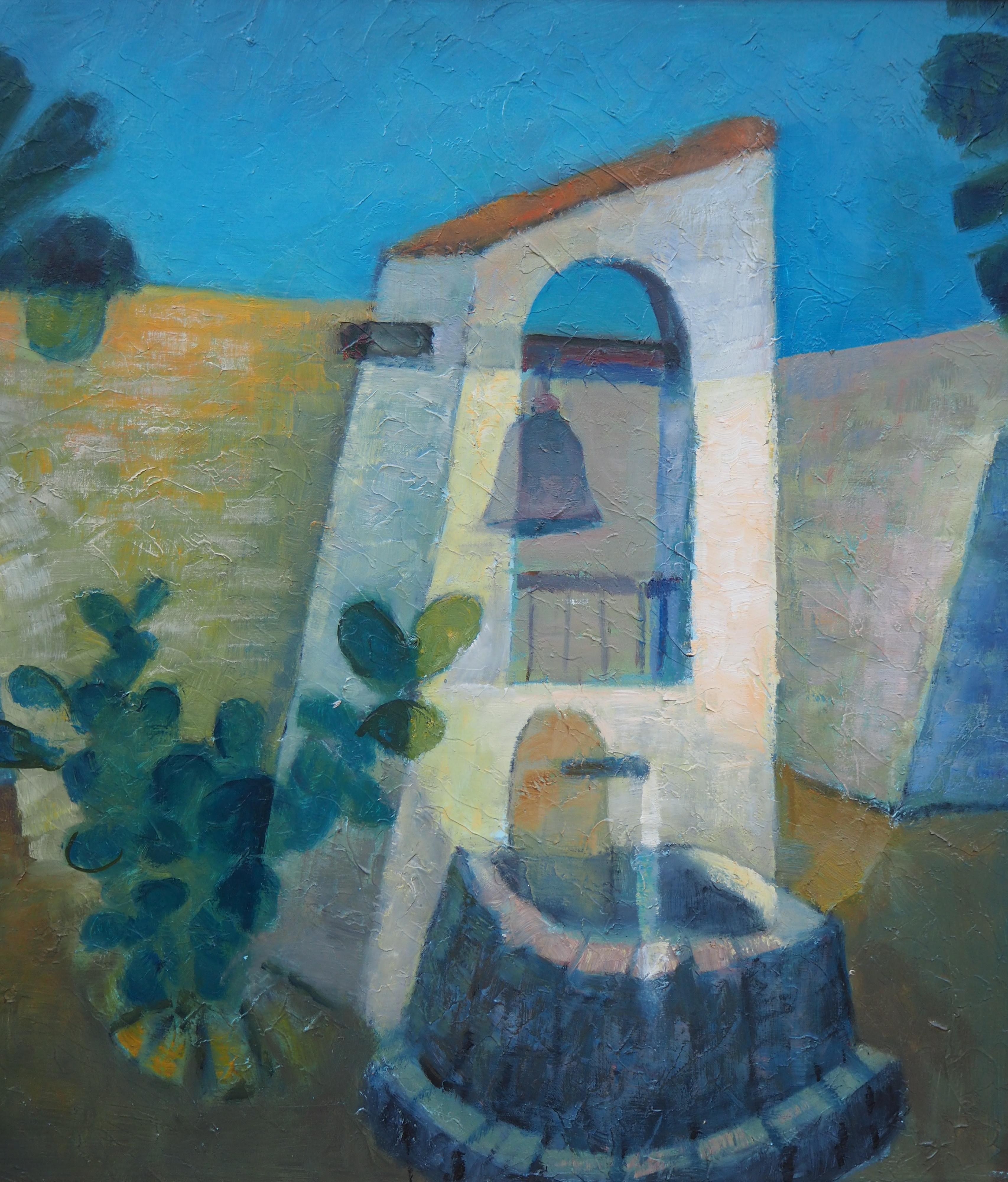 Peru : Quiet Square - Original oil  on canvas painting - Signed - Modern Painting by Louis Toffoli