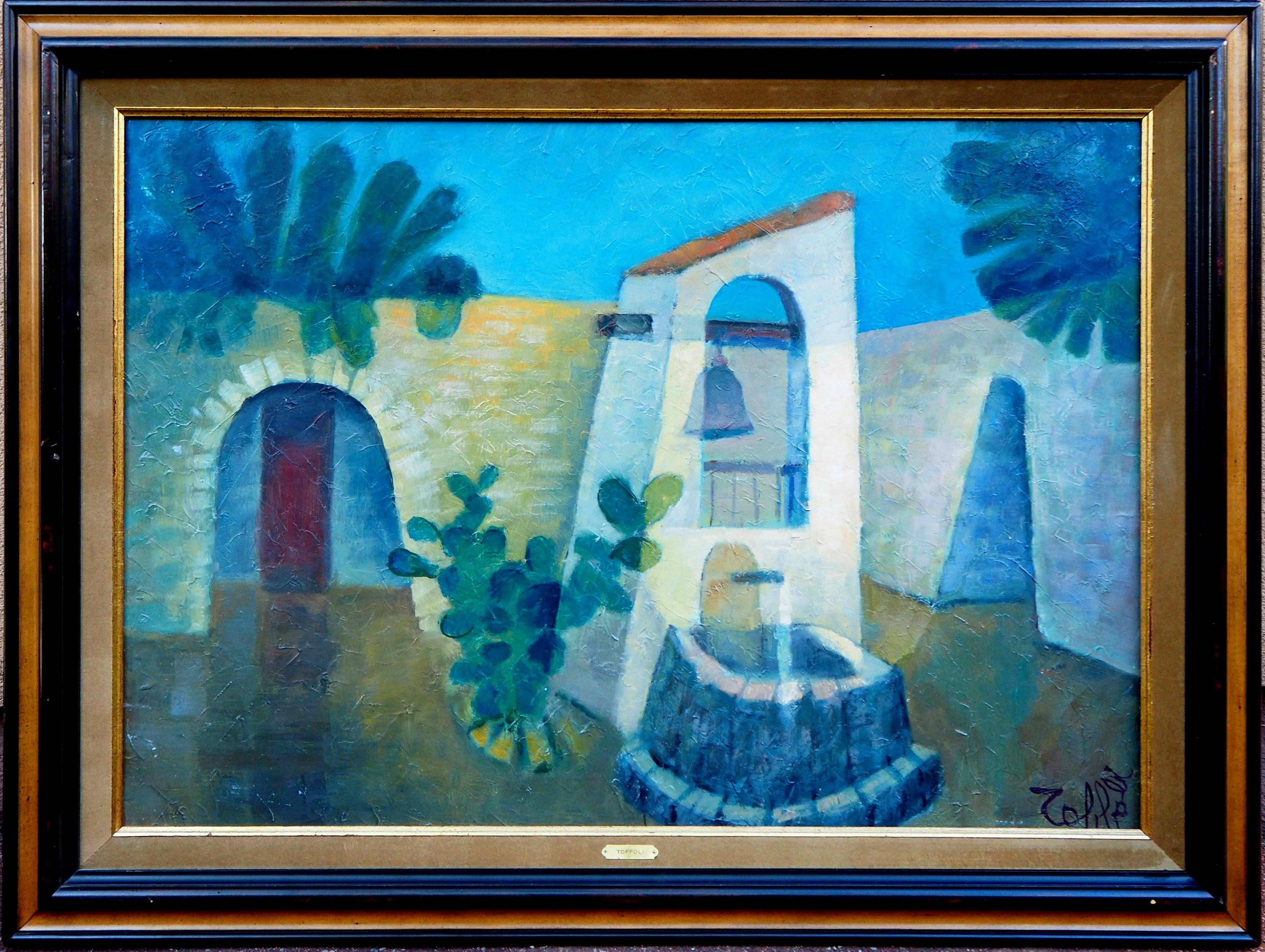 Landscape Painting Louis Toffoli - Pérou : Quiet Square - Huile originale  Peinture sur toile - Signé