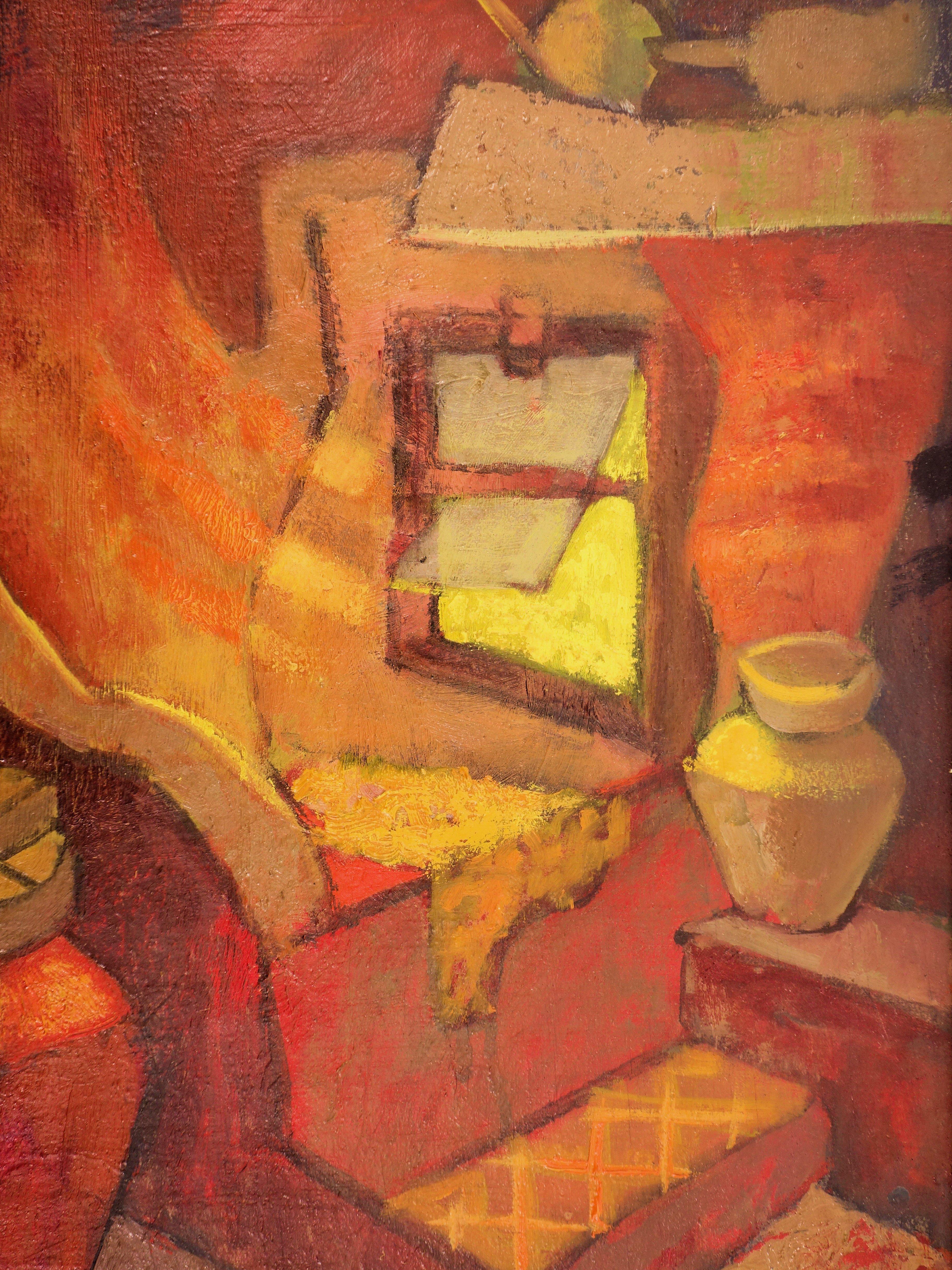 Small Orange Room in Italy - Original oil painting - Signed For Sale 7