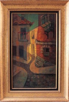 Spain, Aragon : Old Street of Ibdes - Original oil painting - Signed