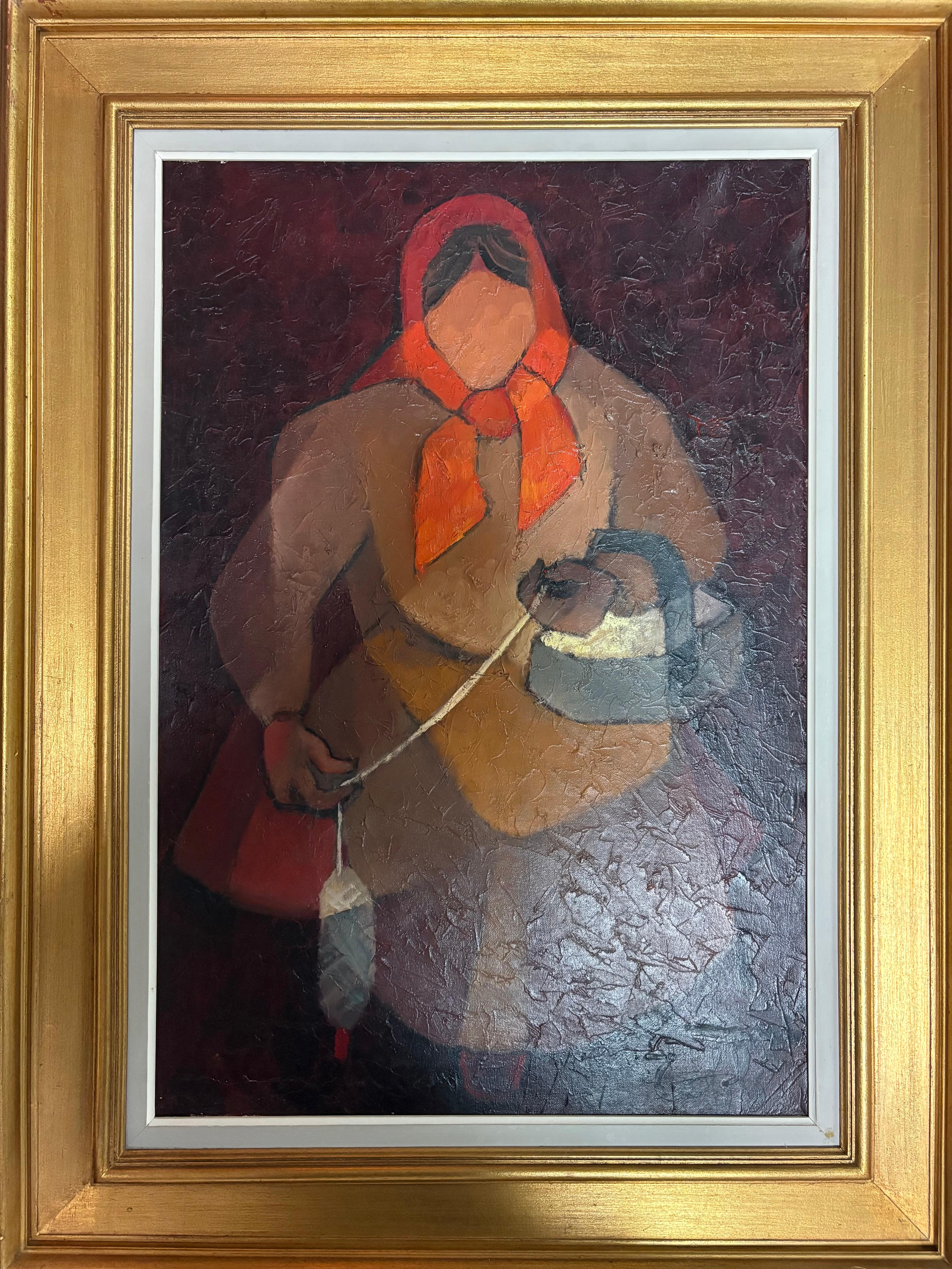 "mujer con hilo" - Painting de Louis Toffoli